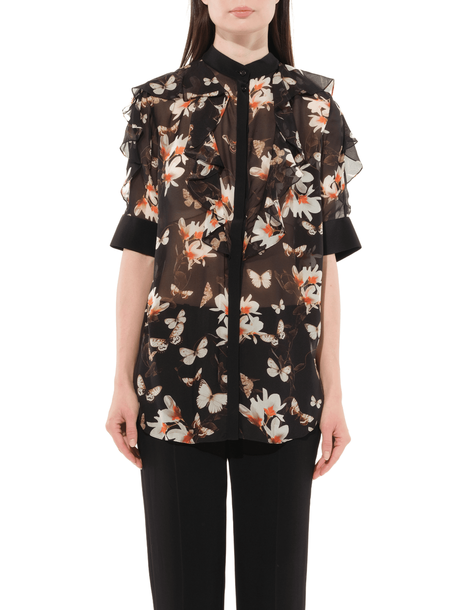 Short Sleeve Shirt with Flower Print in Black