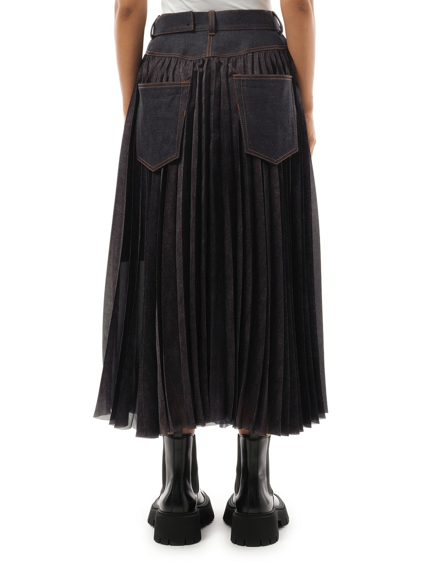 Sacai Denim Mix Pleat Skirt in Indigo