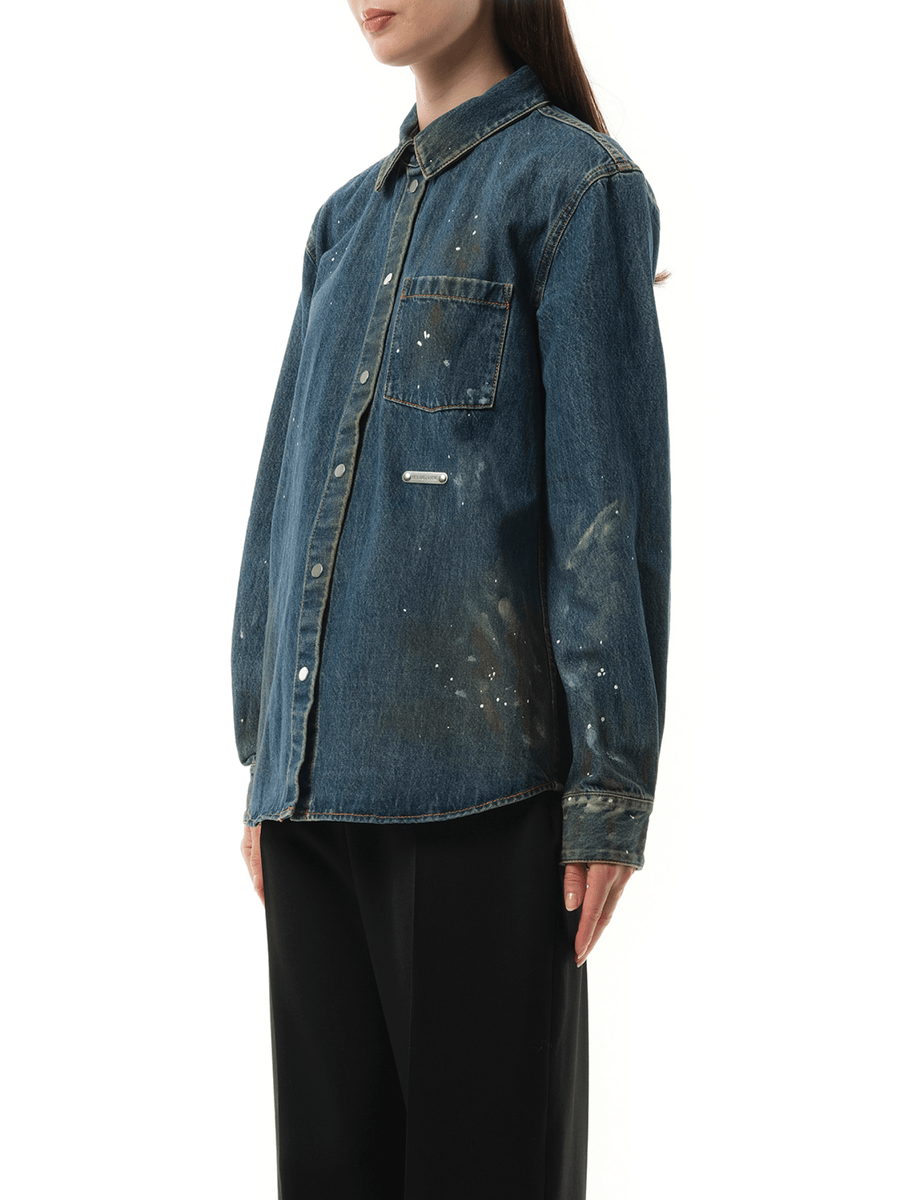 Painted Denim Shirt in Mid Indigo