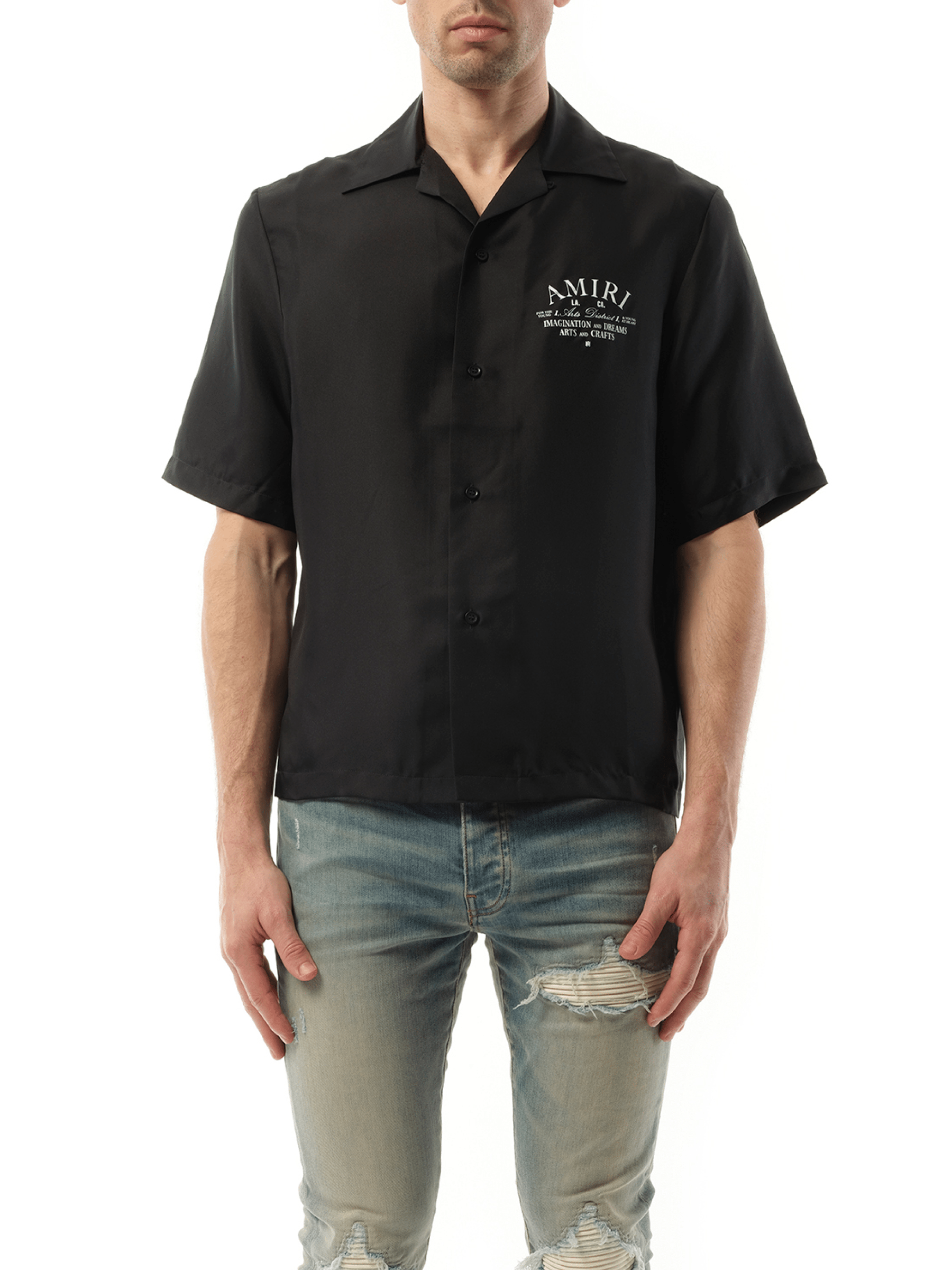 AMIRI Mens Arts District Bowling Shirt in Black MARAIS