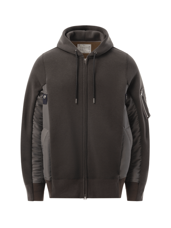 Sacai Sponge Sweat Nylon Twill Zip Hoodie in Charcoal Gray