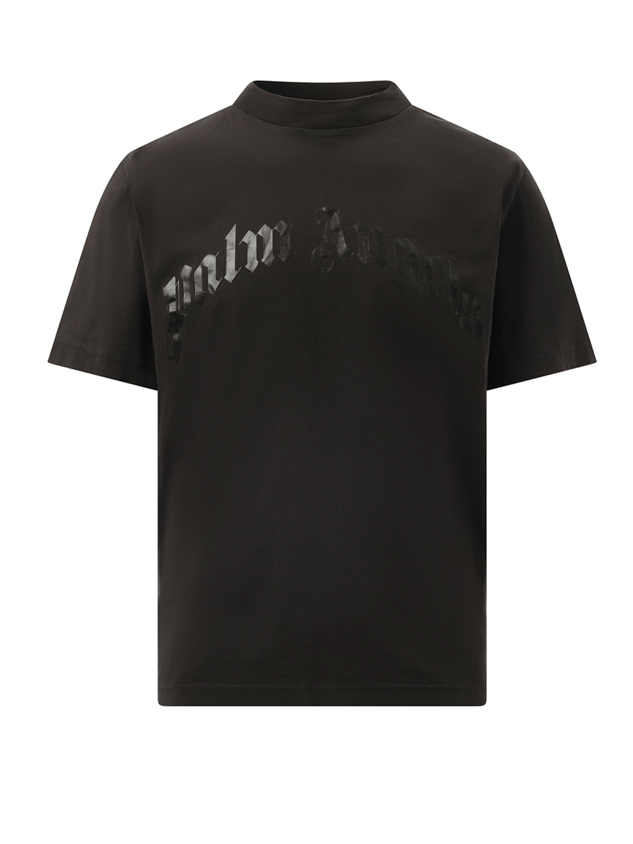 Palm Angels Curved Logo T-Shirt in Black