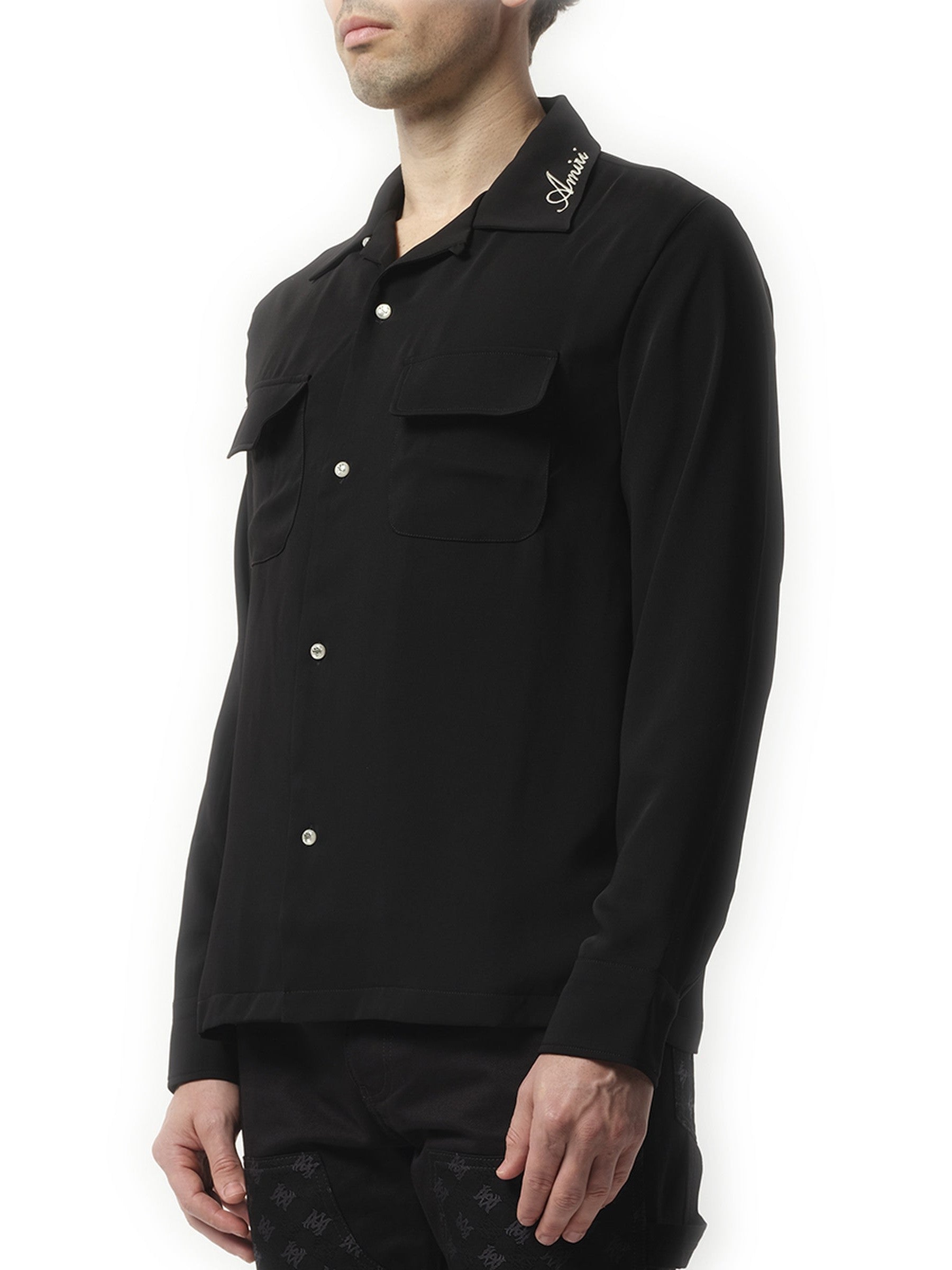 Amiri Round Pocket Dress Shirt in Black