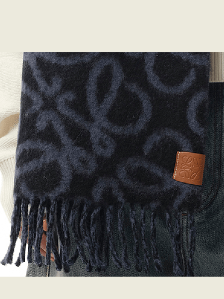 Loewe Textured Anagram Scarf in Navy Blue/Blue