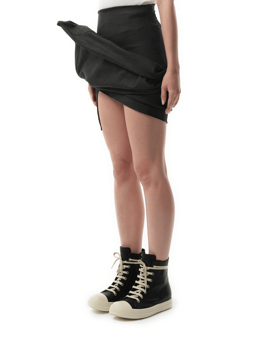 Denim Draped Mini Skirt in Black