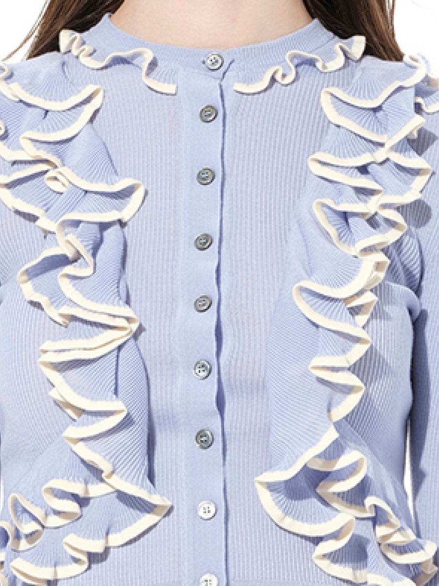Ruffle Knit Cardigan in Light Blue