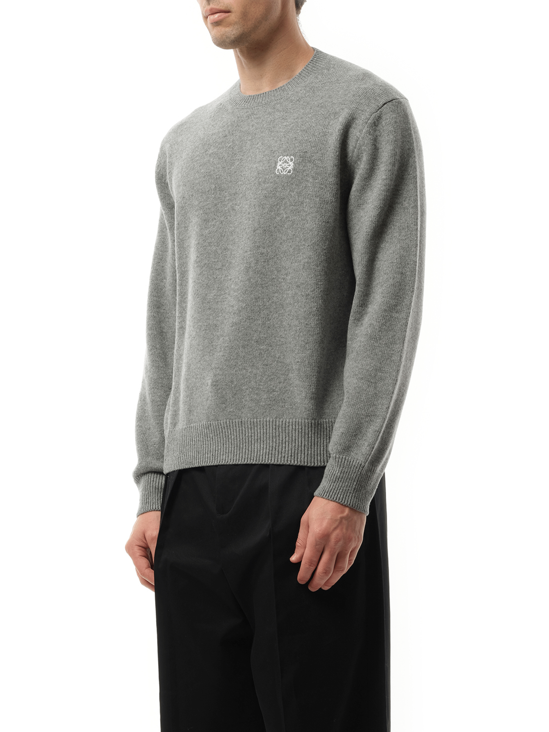 Loewe Anagram Embroidered Knit Sweater in Grey Melange