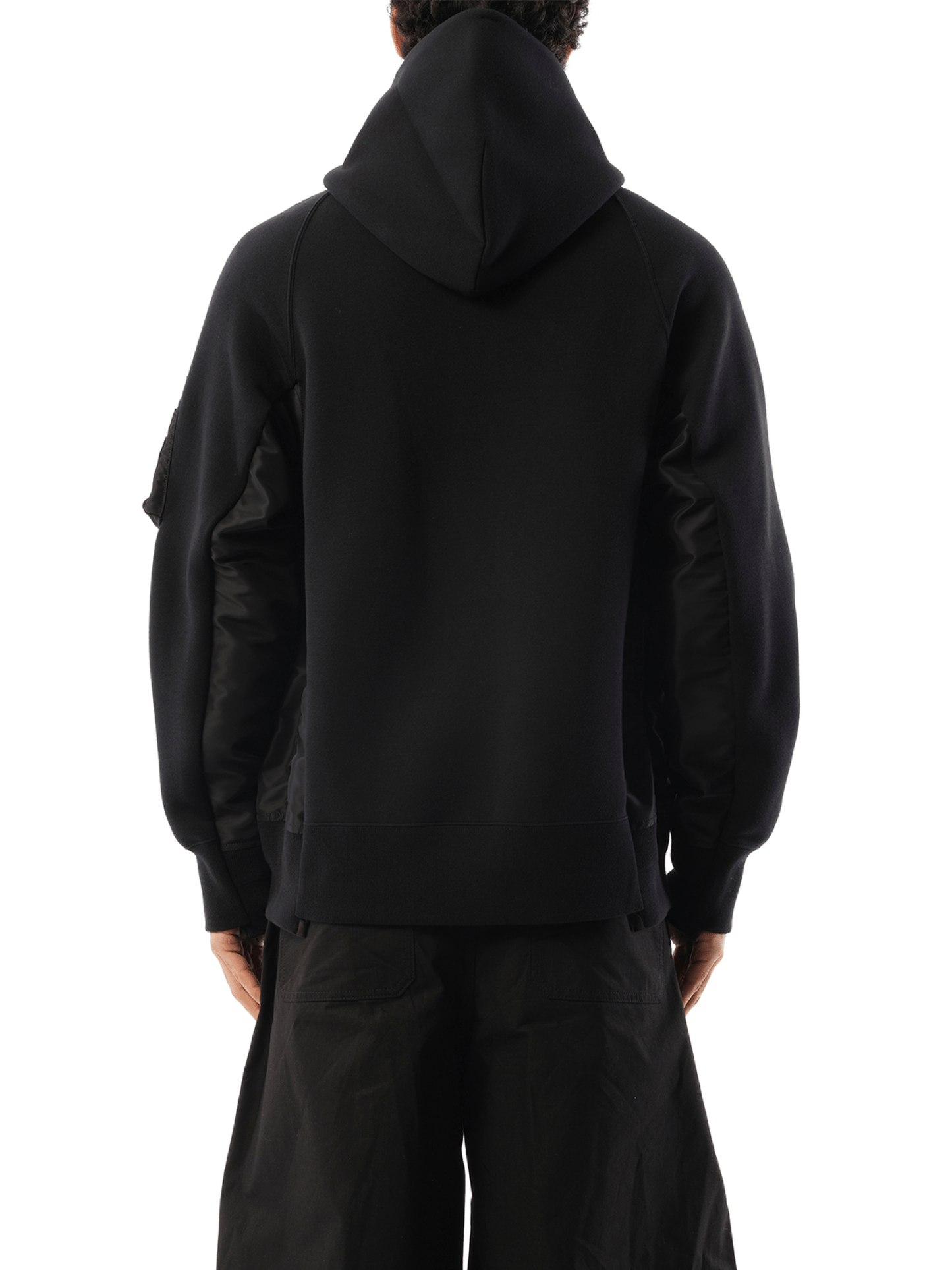 Sacai Sponge Sweat Nylon Twill Hoodie in Black