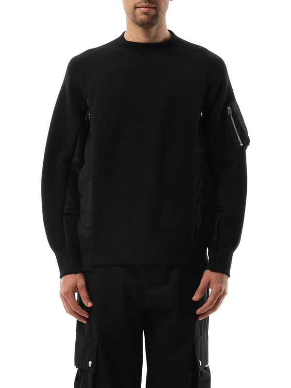 Sacai Sponge Sweat Nylon Twill Sweatshirt in Black