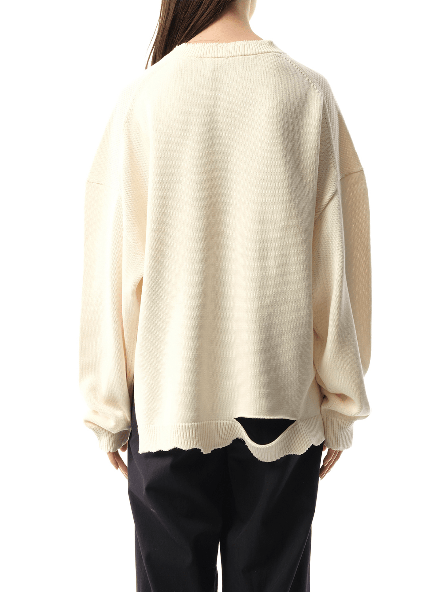 Distressed Rib Sweater in Ivory