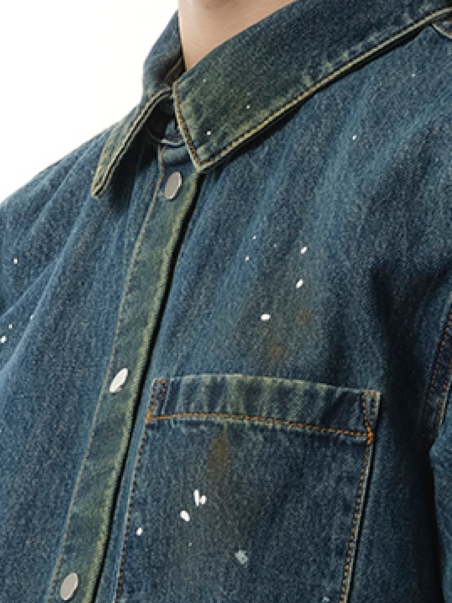 Painted Denim Shirt in Mid Indigo
