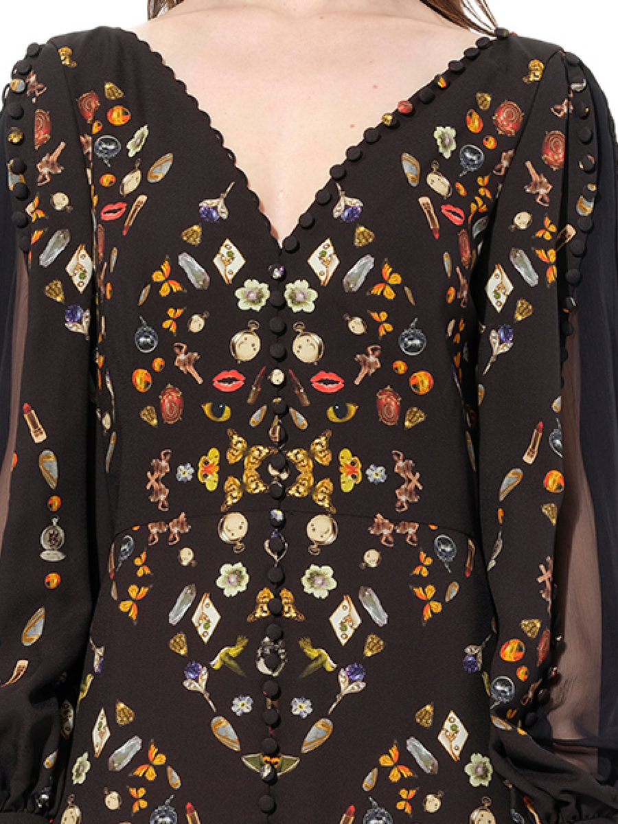 Long Sleeve Silk Dress in Black