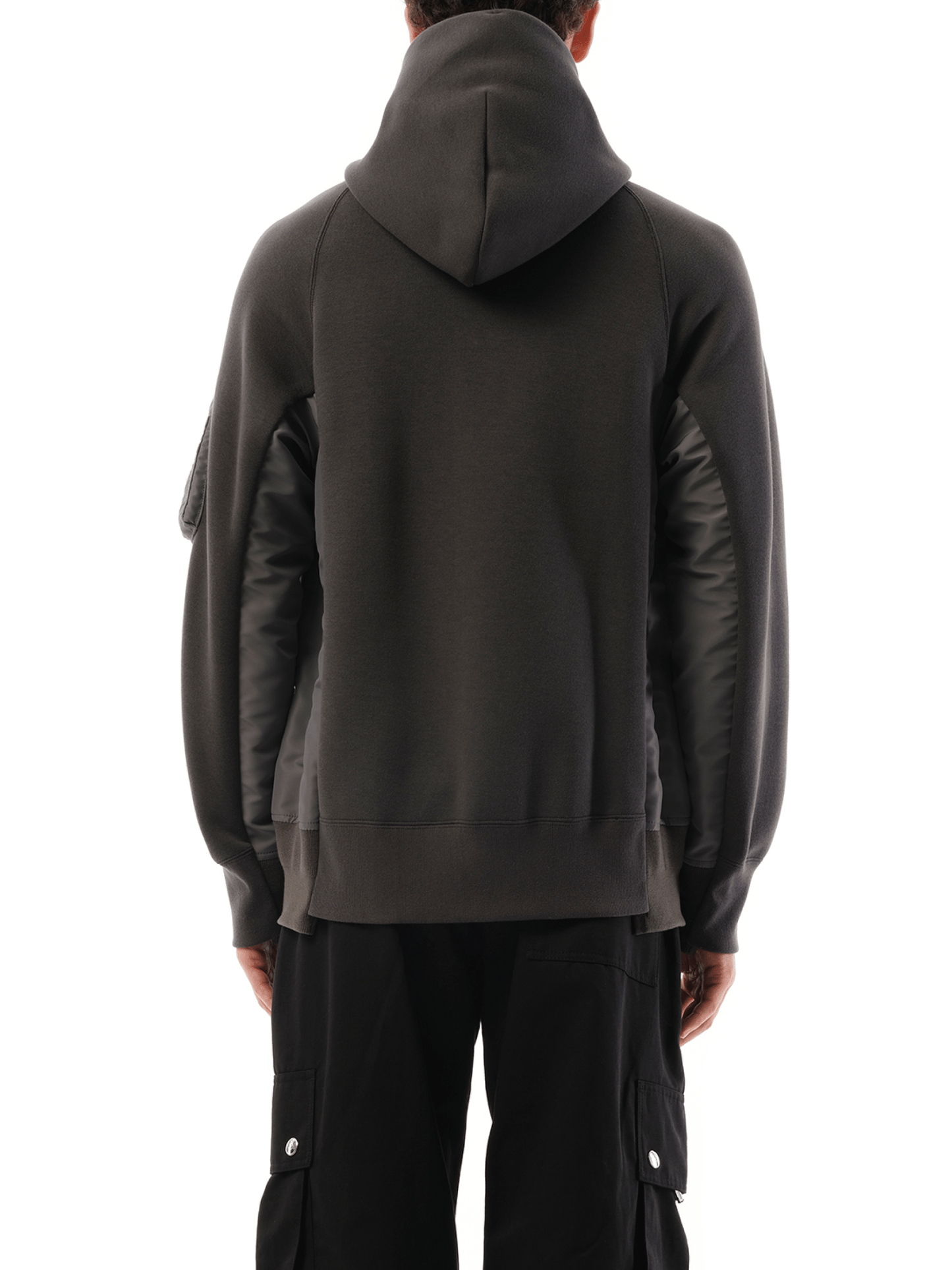 Sacai Sponge Sweat Nylon Twill Zip Hoodie in Charcoal Gray