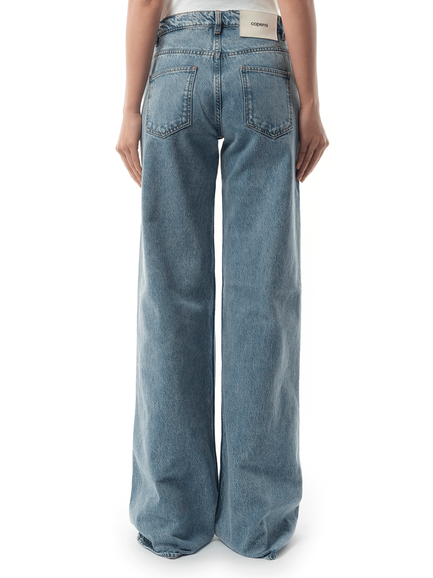 Wide Leg Denim Pants in Blue Washed