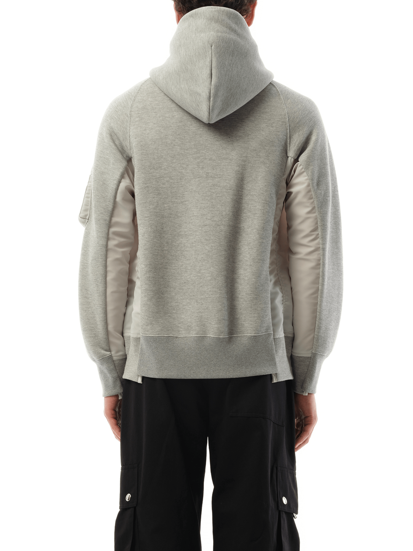 Sacai Sponge Sweat Nylon Twill Zip Hoodie in Light Gray