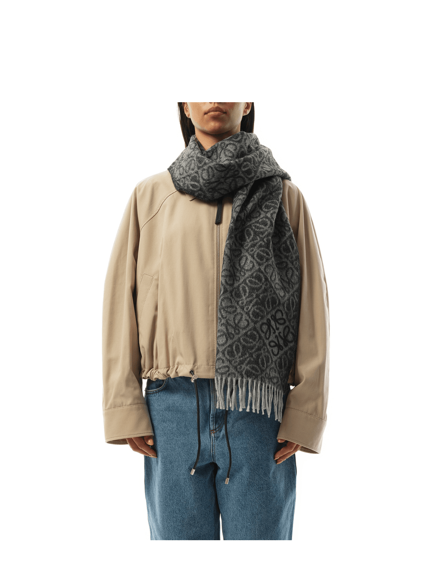 Loewe Anagram Wool Cashmere Scarf in Dark Grey