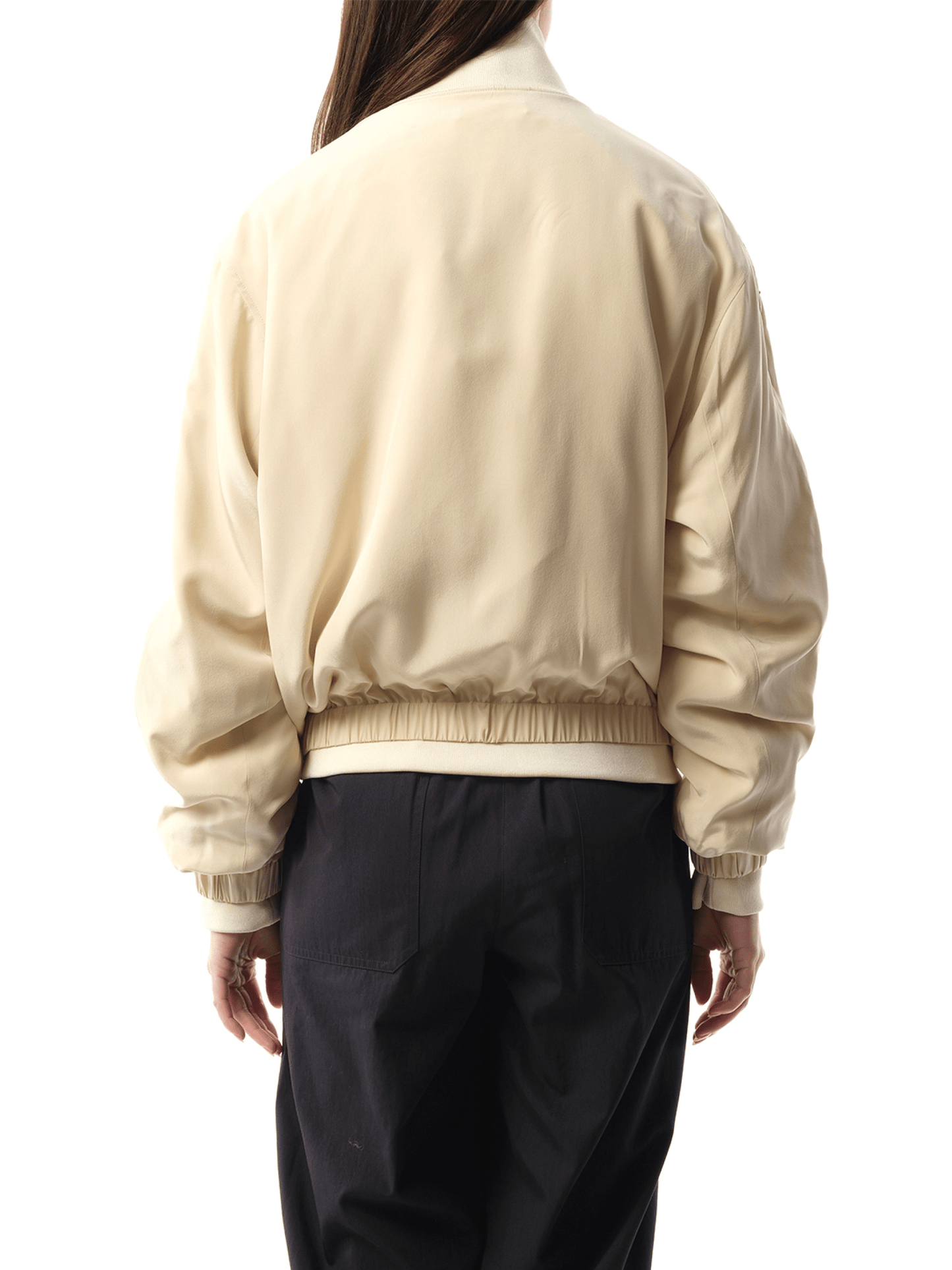 Silk Zip Bomber Jacket in Oat