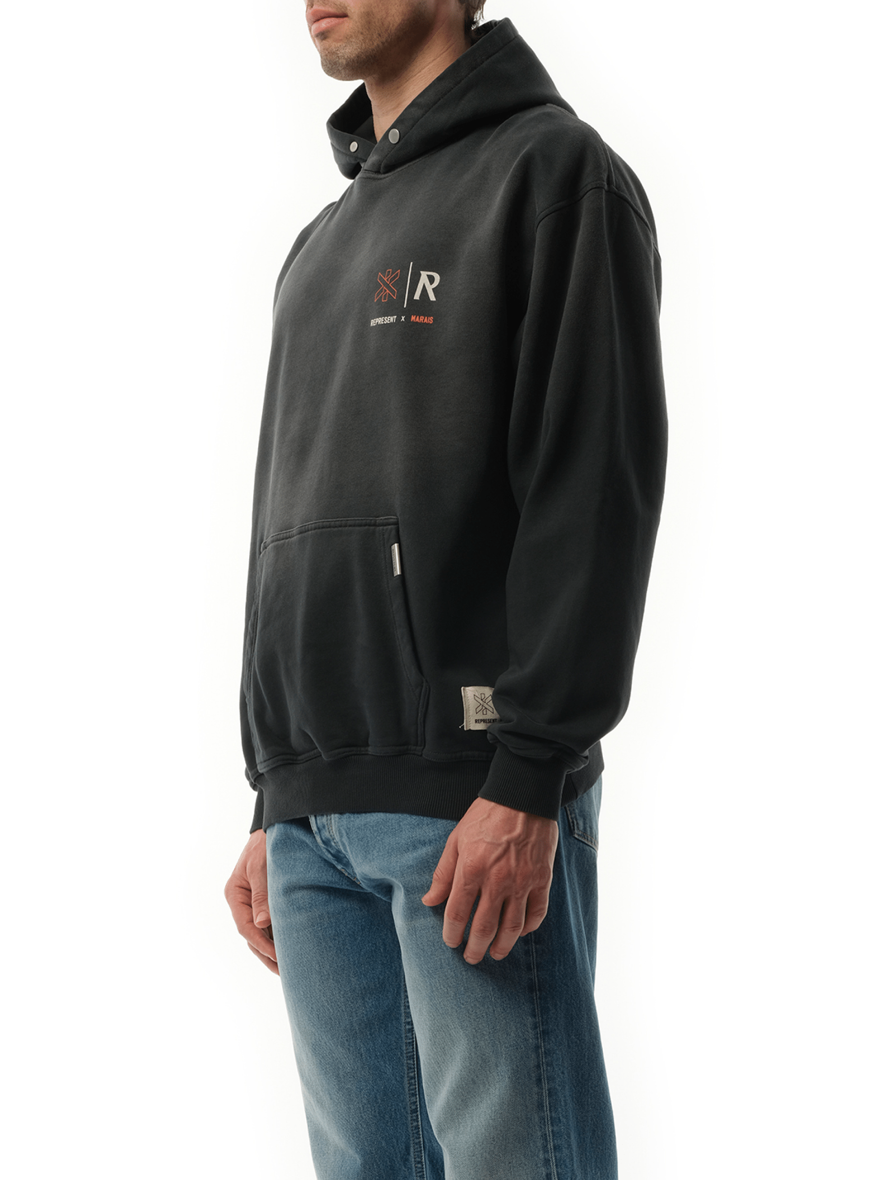 Represent x Marais 로고 락업 후디