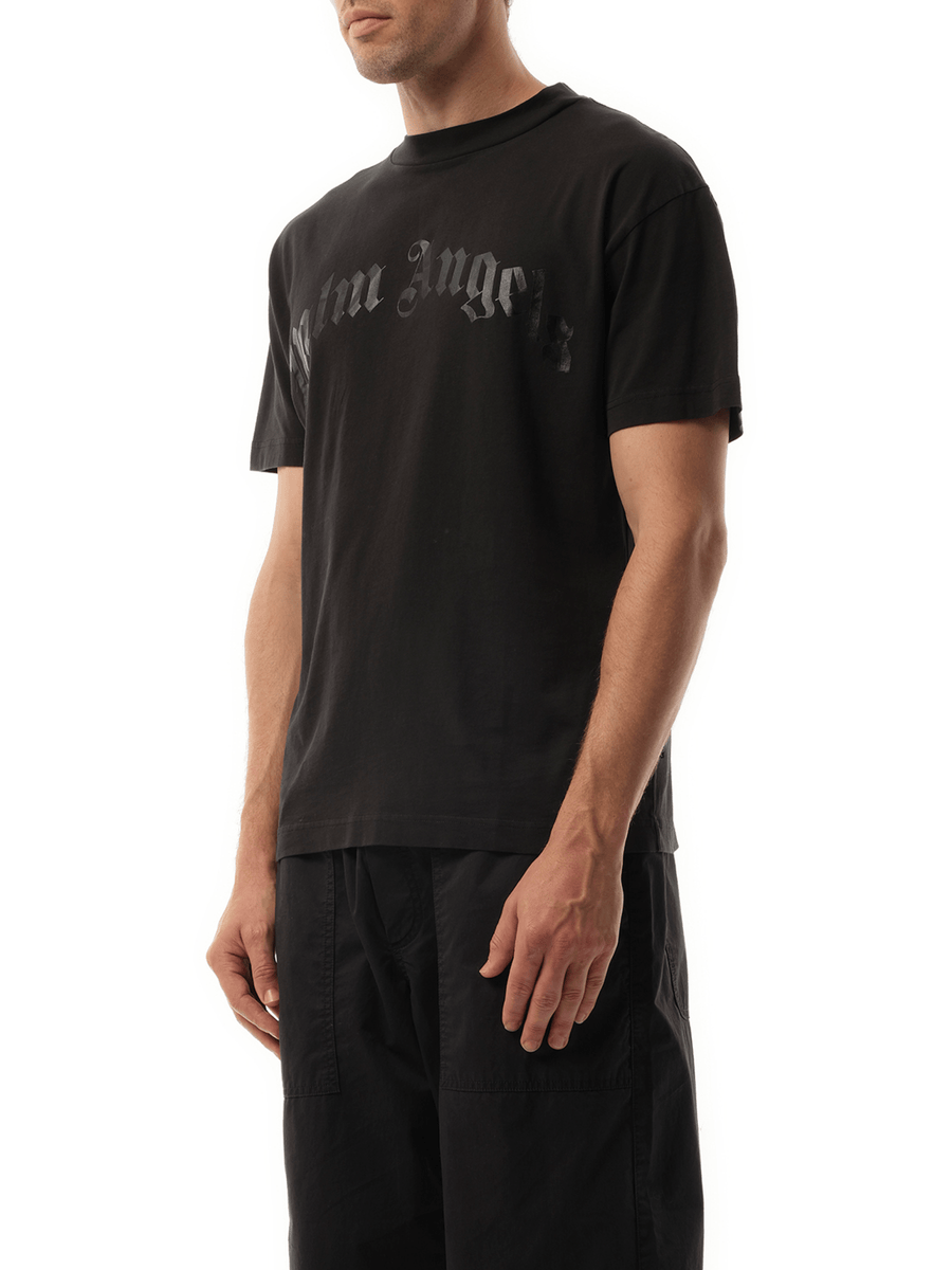 Palm Angels Curved Logo T-Shirt in Black