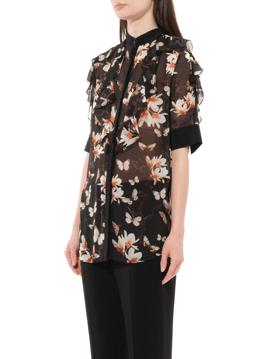 Short Sleeve Shirt with Flower Print in Black