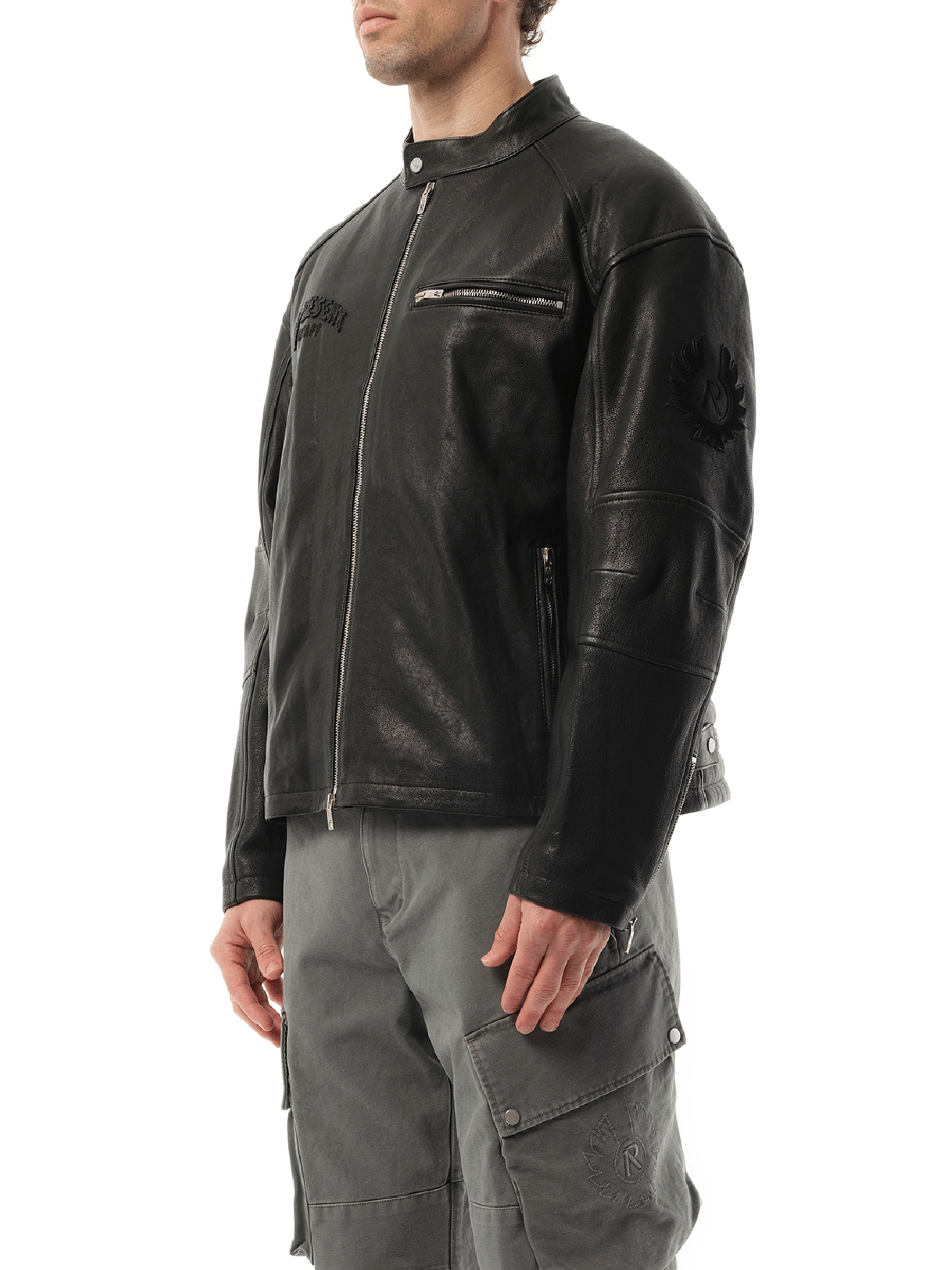 Represent Belstaff Leather Race Jacket in Black