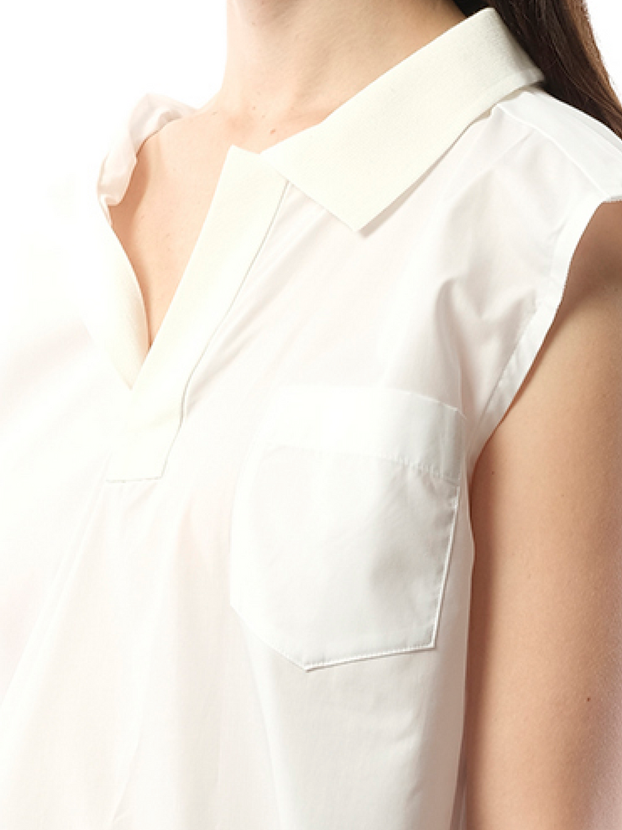 Cotton Poplin Polo Shirt in Off White