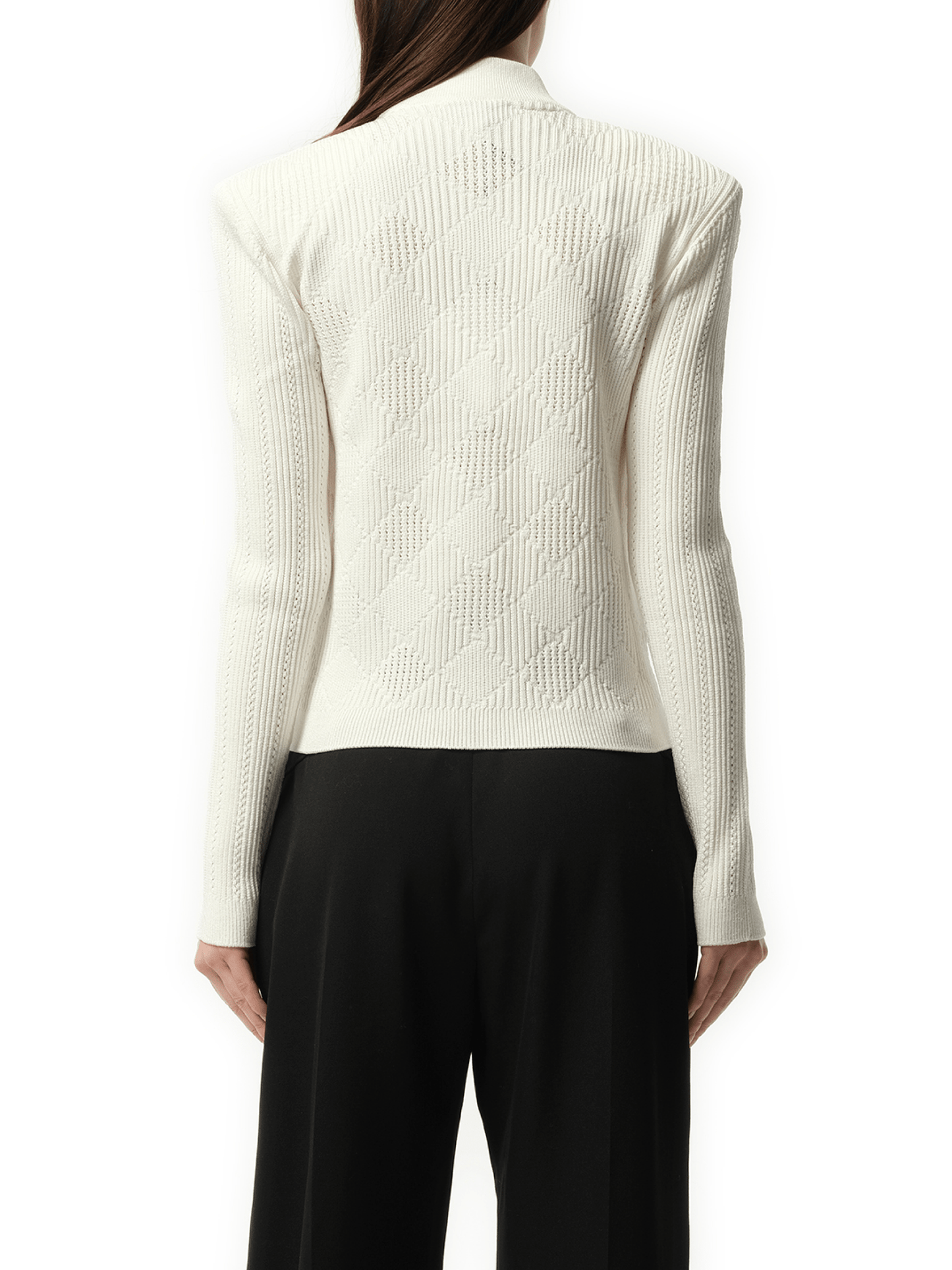 Buttoned 2 Pockets Vichy Knit Cardigan in White