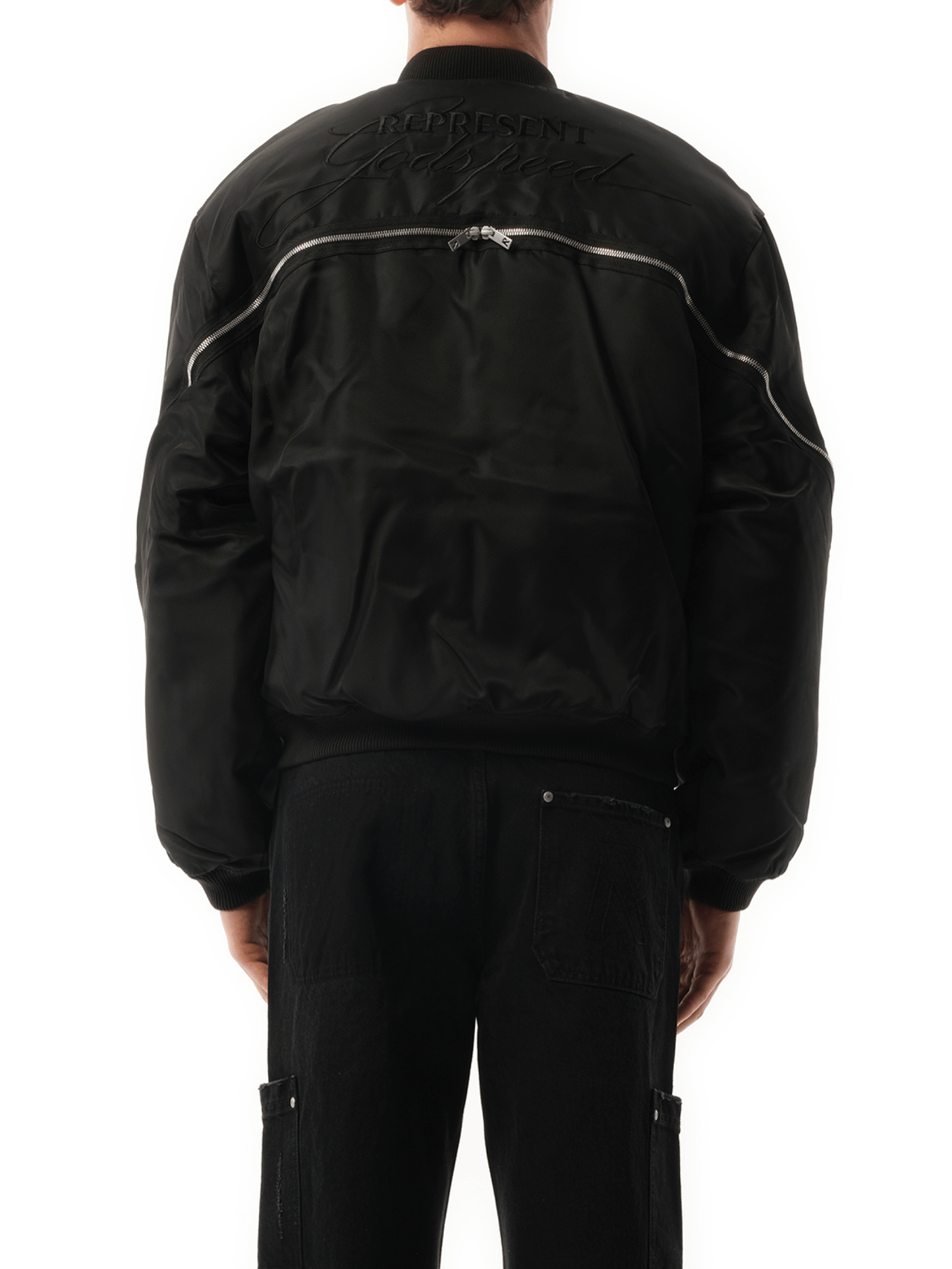 Zip Back Bomber Jacket in Jet Black