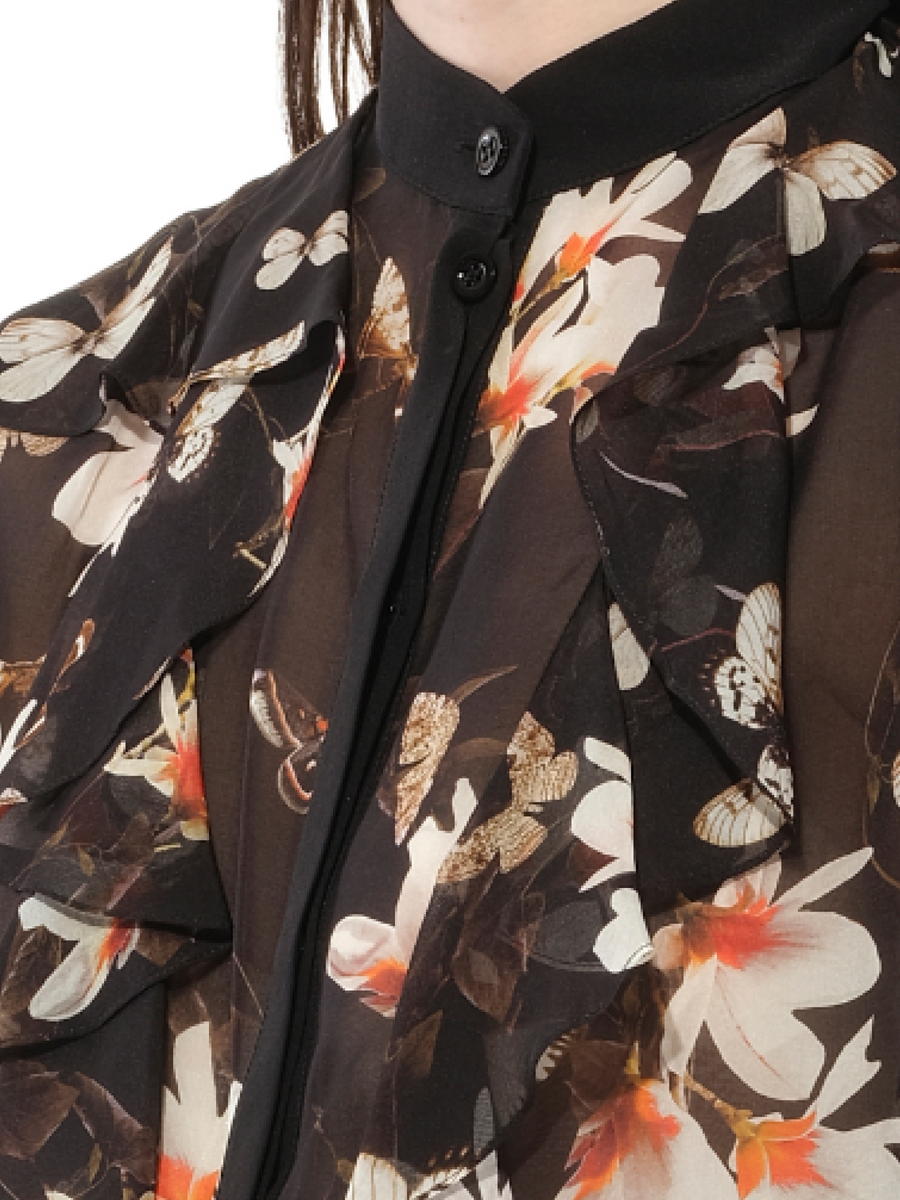 Short Sleeve Shirt with Flower Print in Black