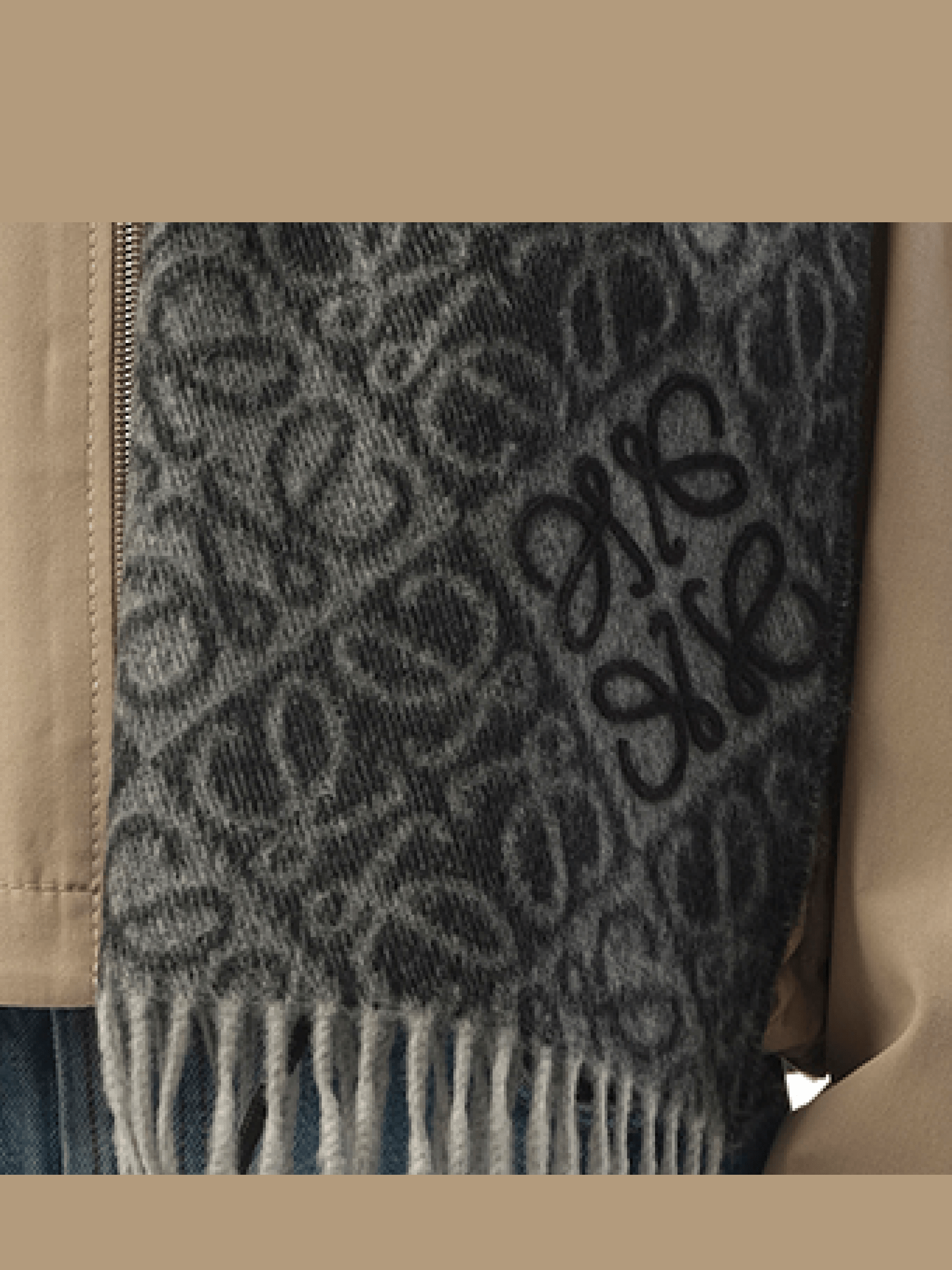 Loewe Anagram Wool Cashmere Scarf in Dark Grey