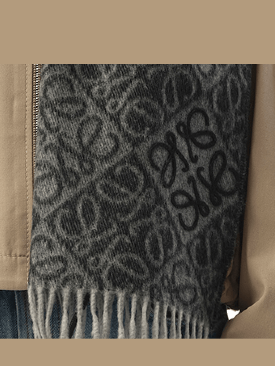 Loewe Anagram Wool Cashmere Scarf in Dark Grey