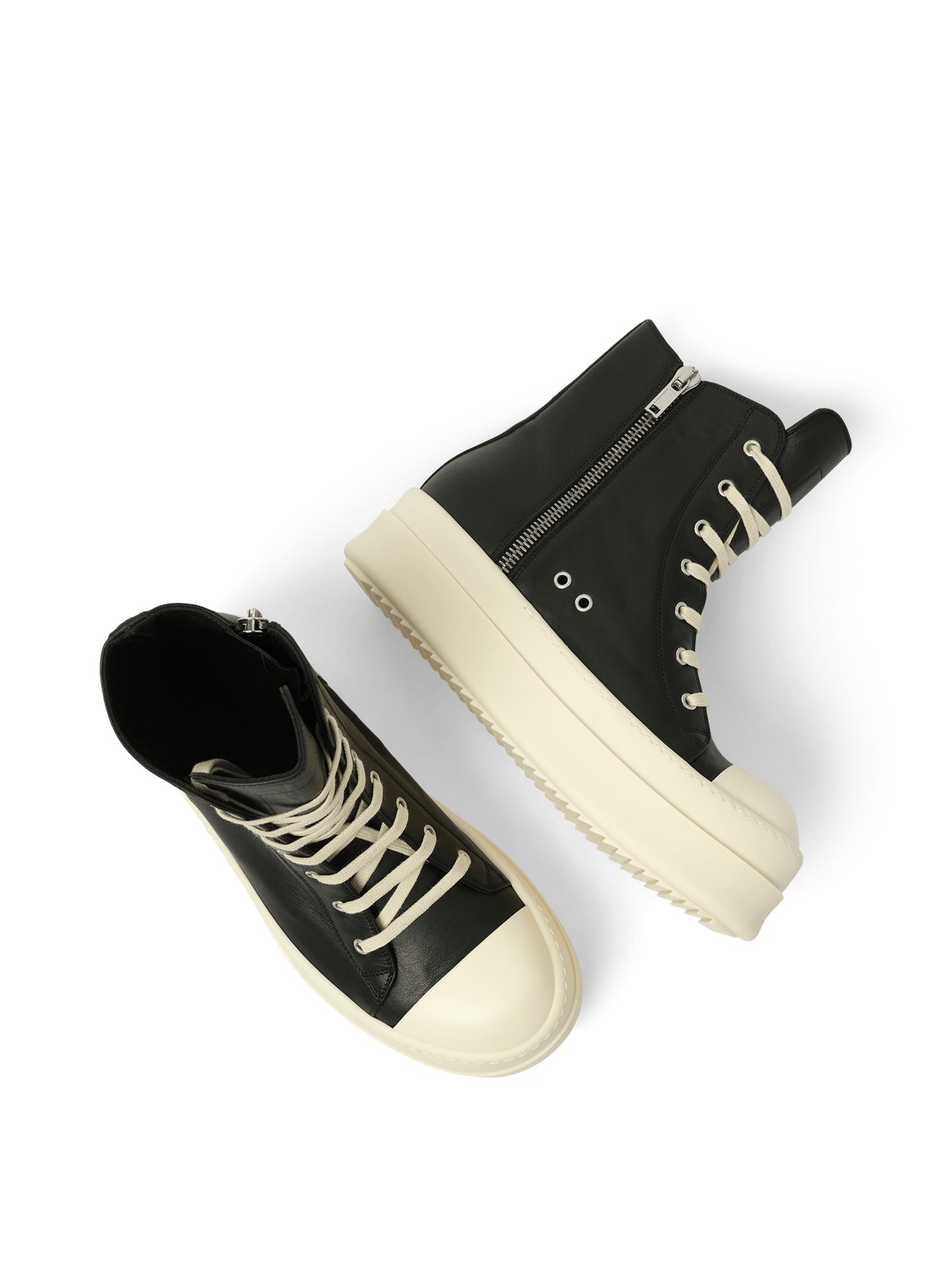 Rick Owens Mega Bumper Sneaks in Black/Milk/Milk