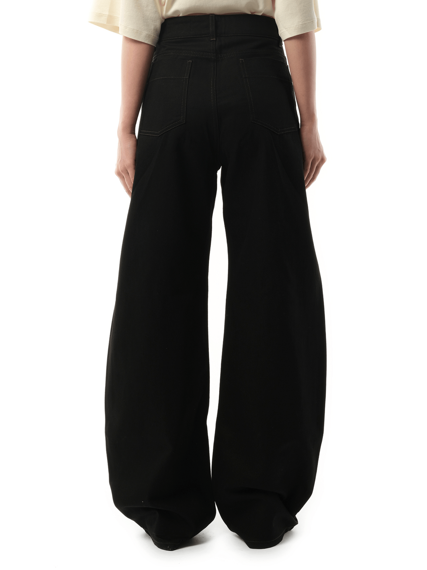 High Waisted Curved Denim Pants in Black