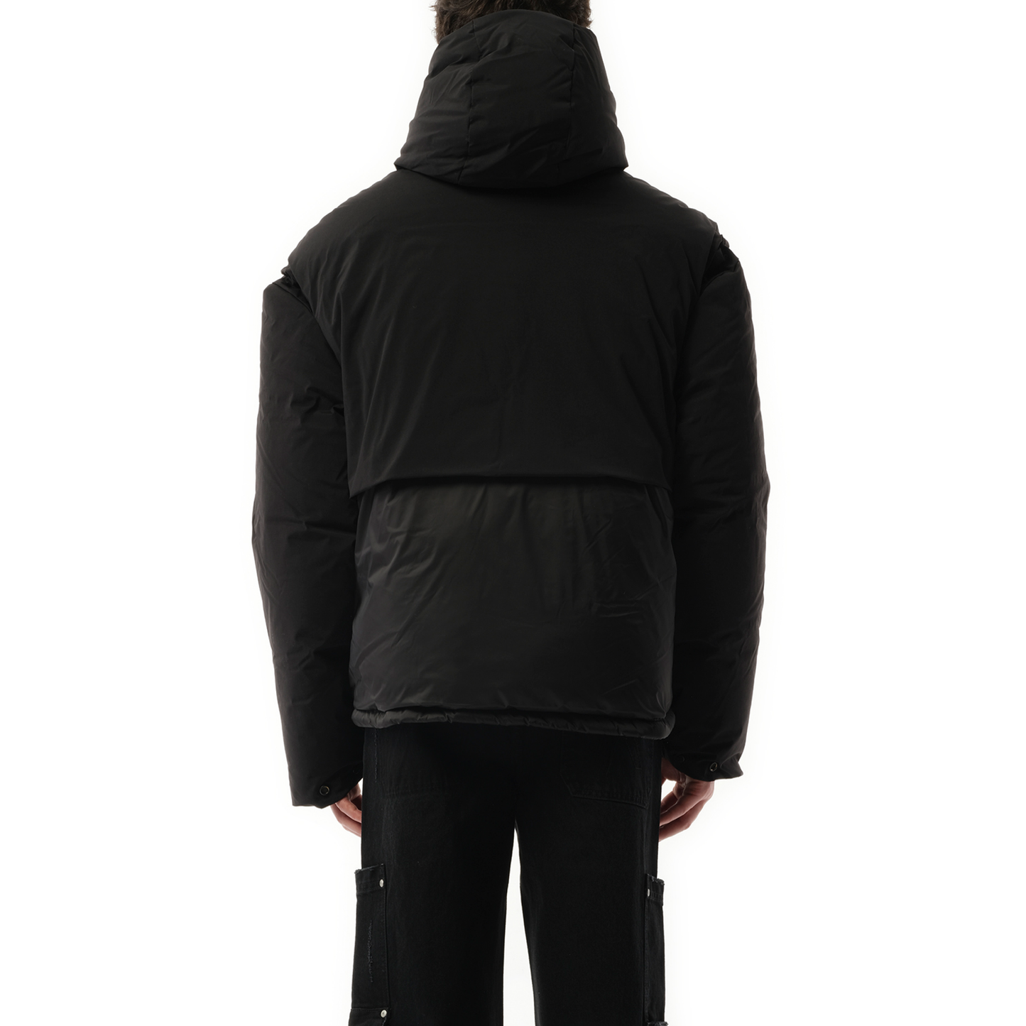 Layered Hooded Puffer in Jet Black