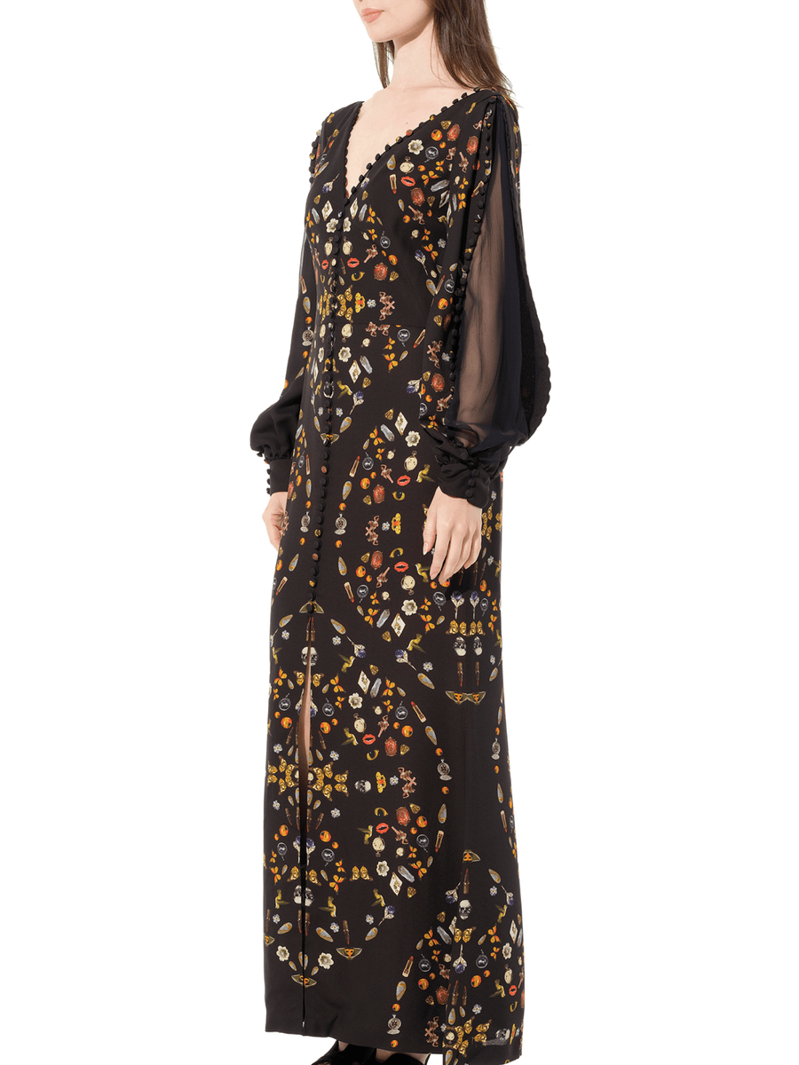 Long Sleeve Silk Dress in Black