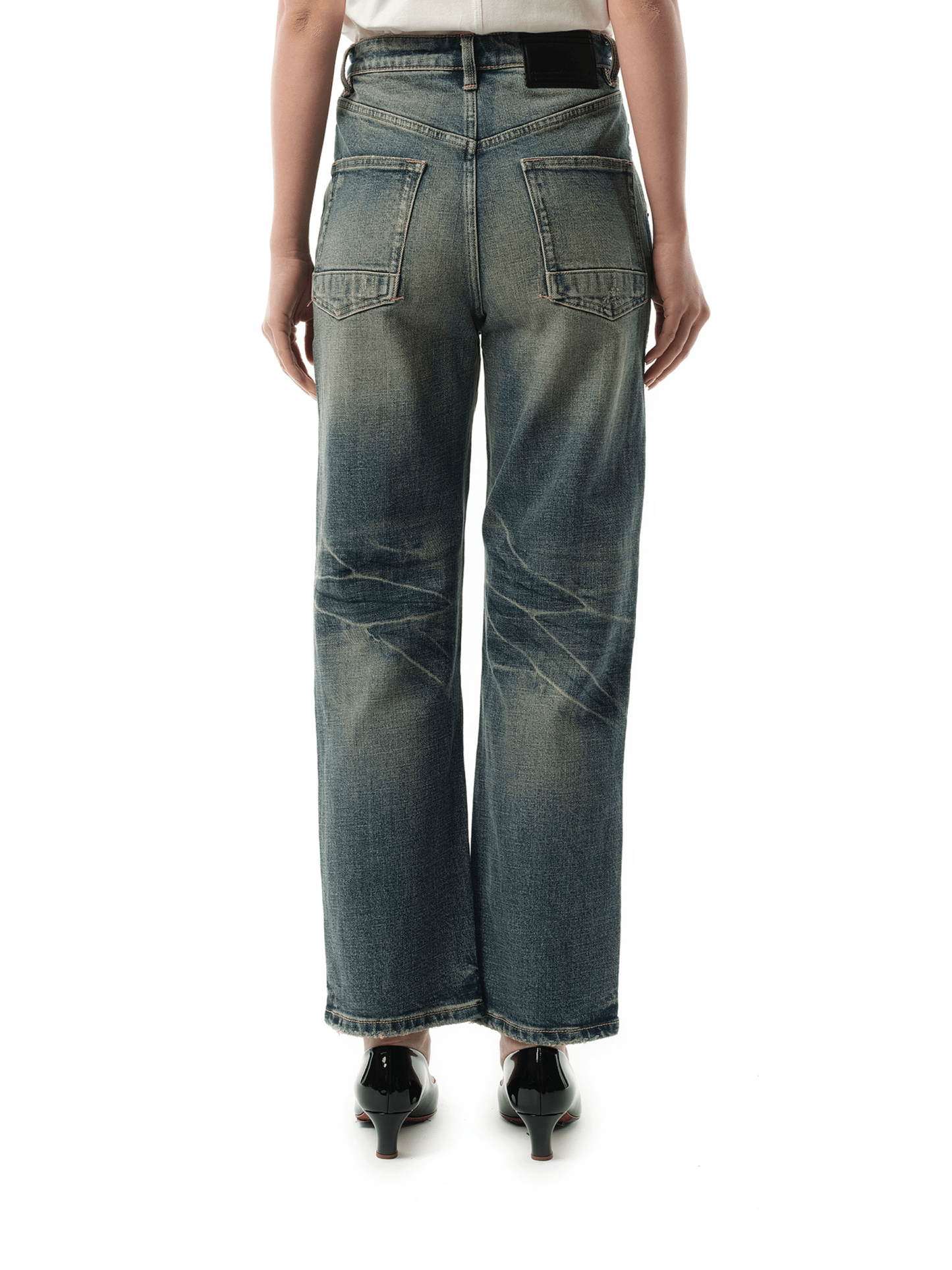 Vintage Washed Straight-Cut Jeans in Blue
