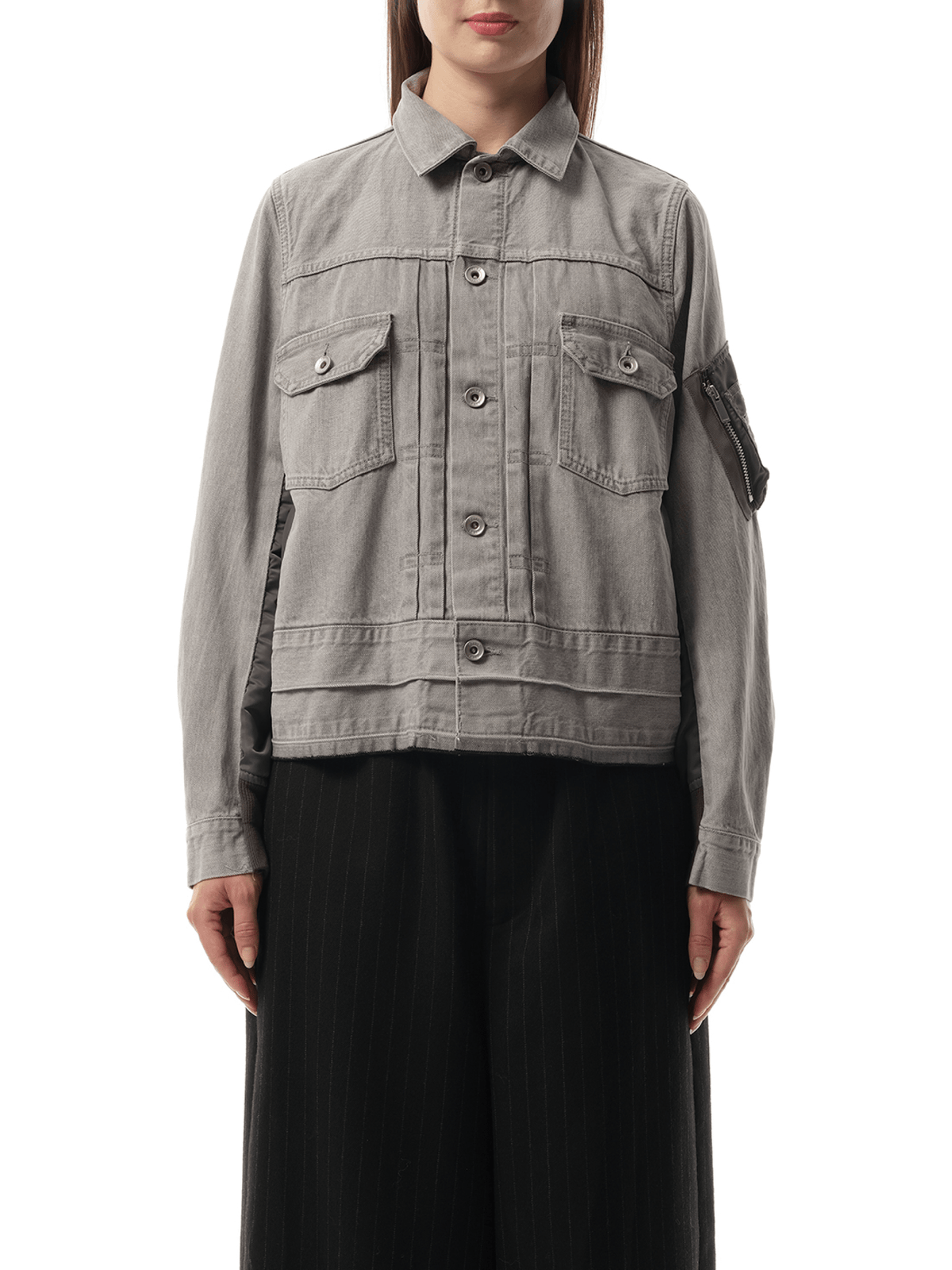 Sacai Denim x Nylon Twill Jacket in Gray