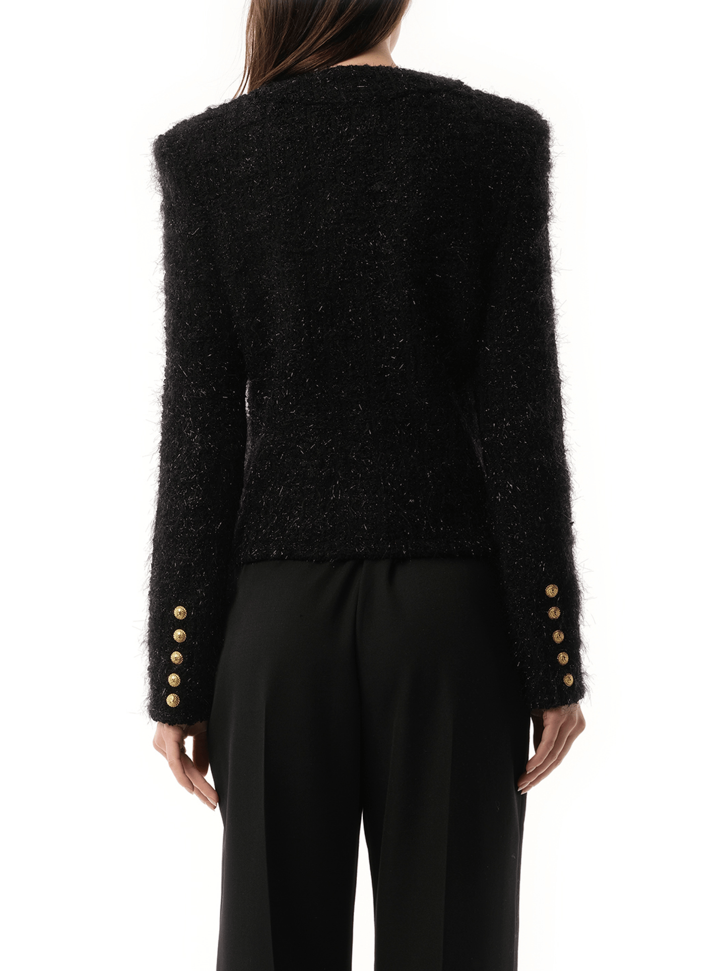 Buttoned Maze Tweed Jacket in Black