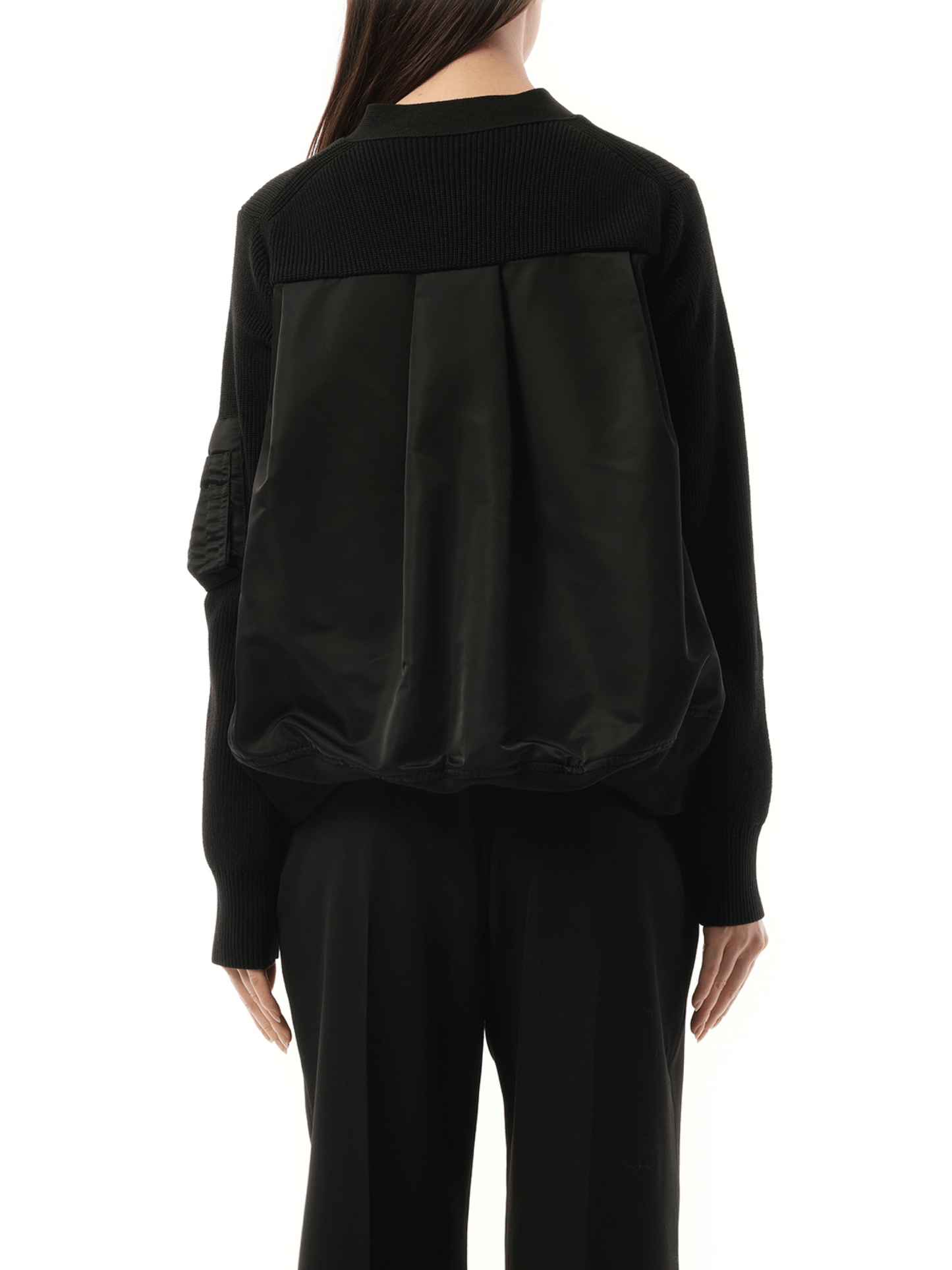 Nylon Twill Knit Cardigan in Black