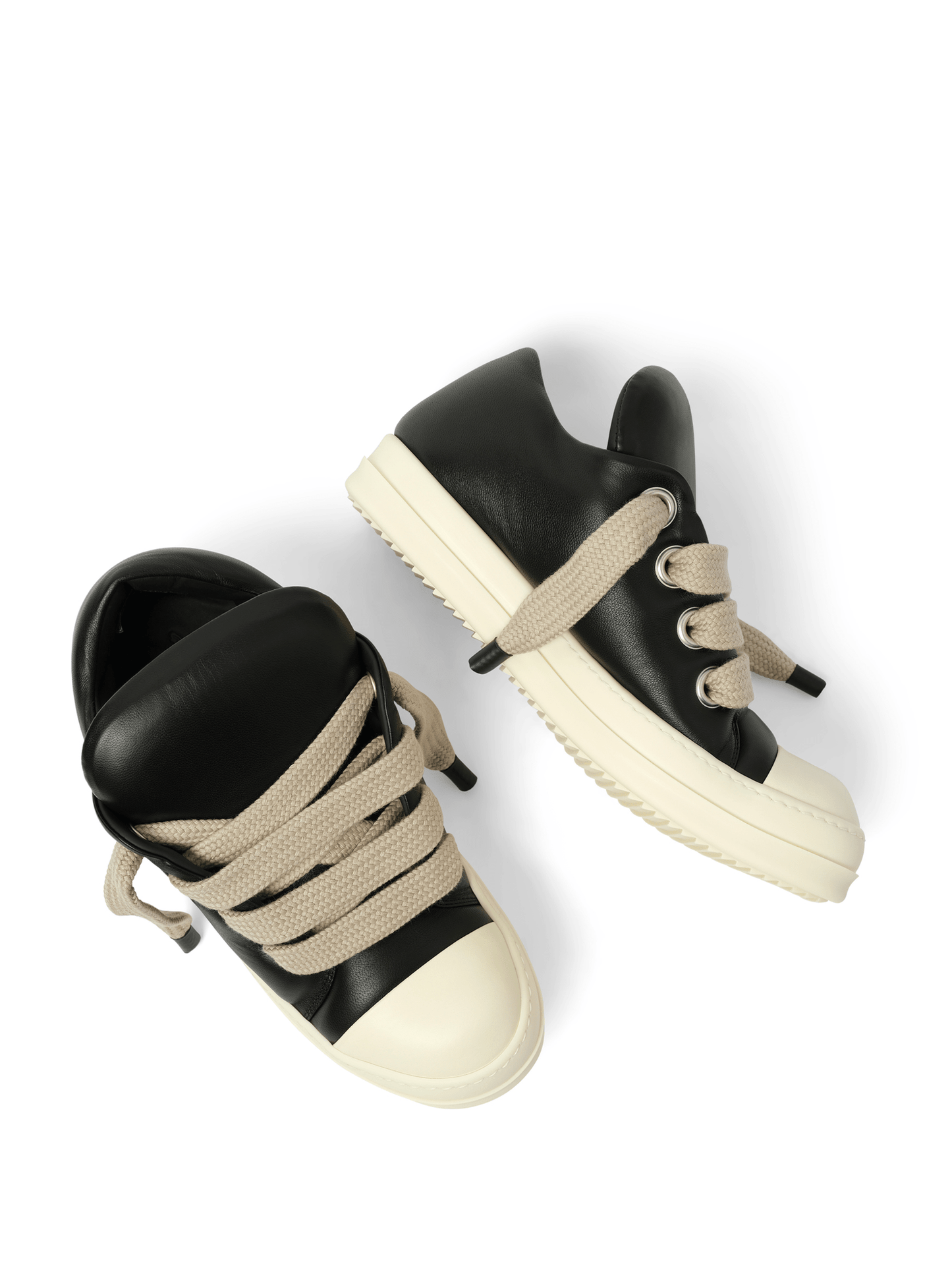Rick Owens Padded Jumbolaced Low Sneaks in Black/Milk/Milk