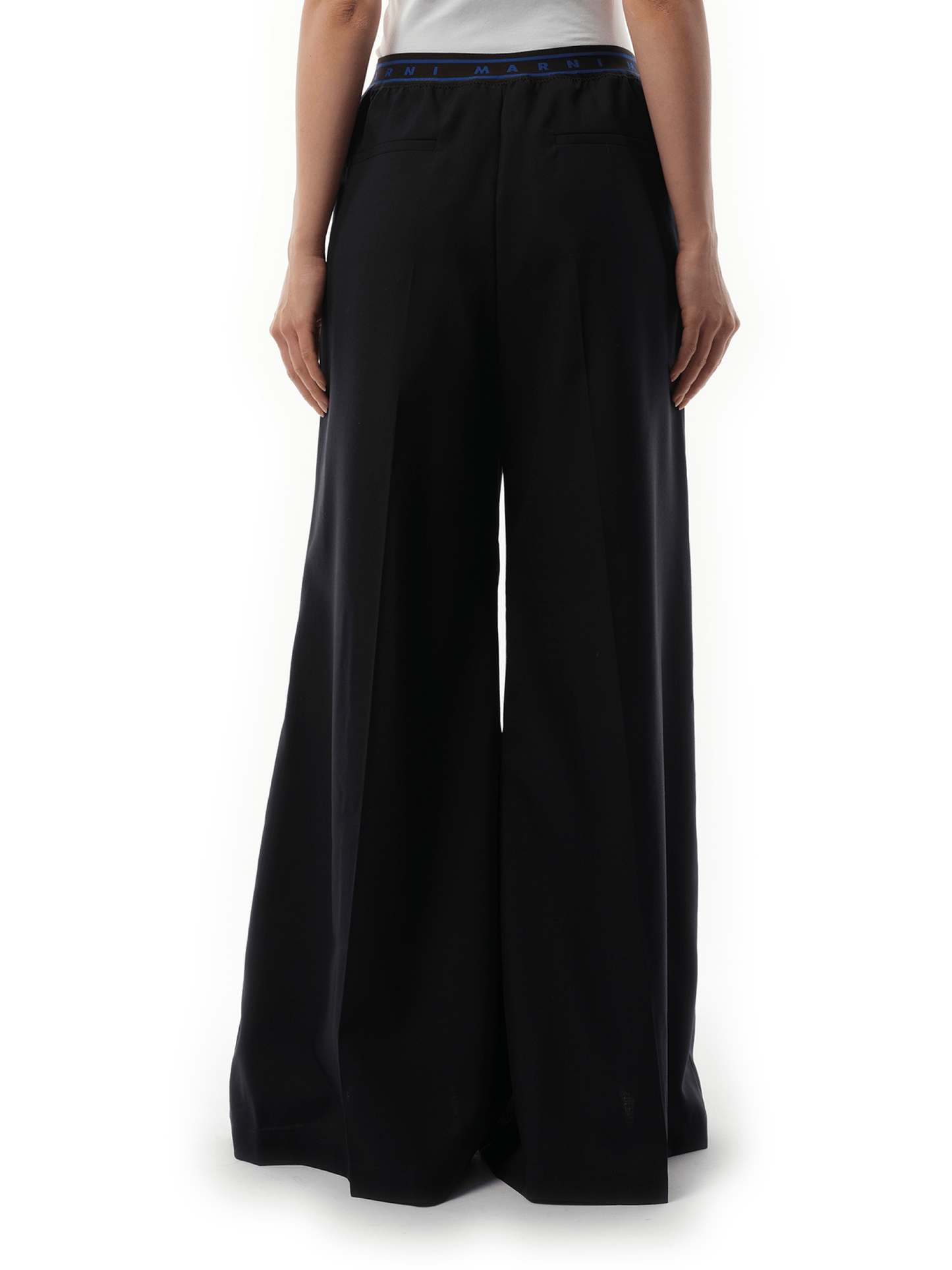 Flared Wool Trousers in Blublack