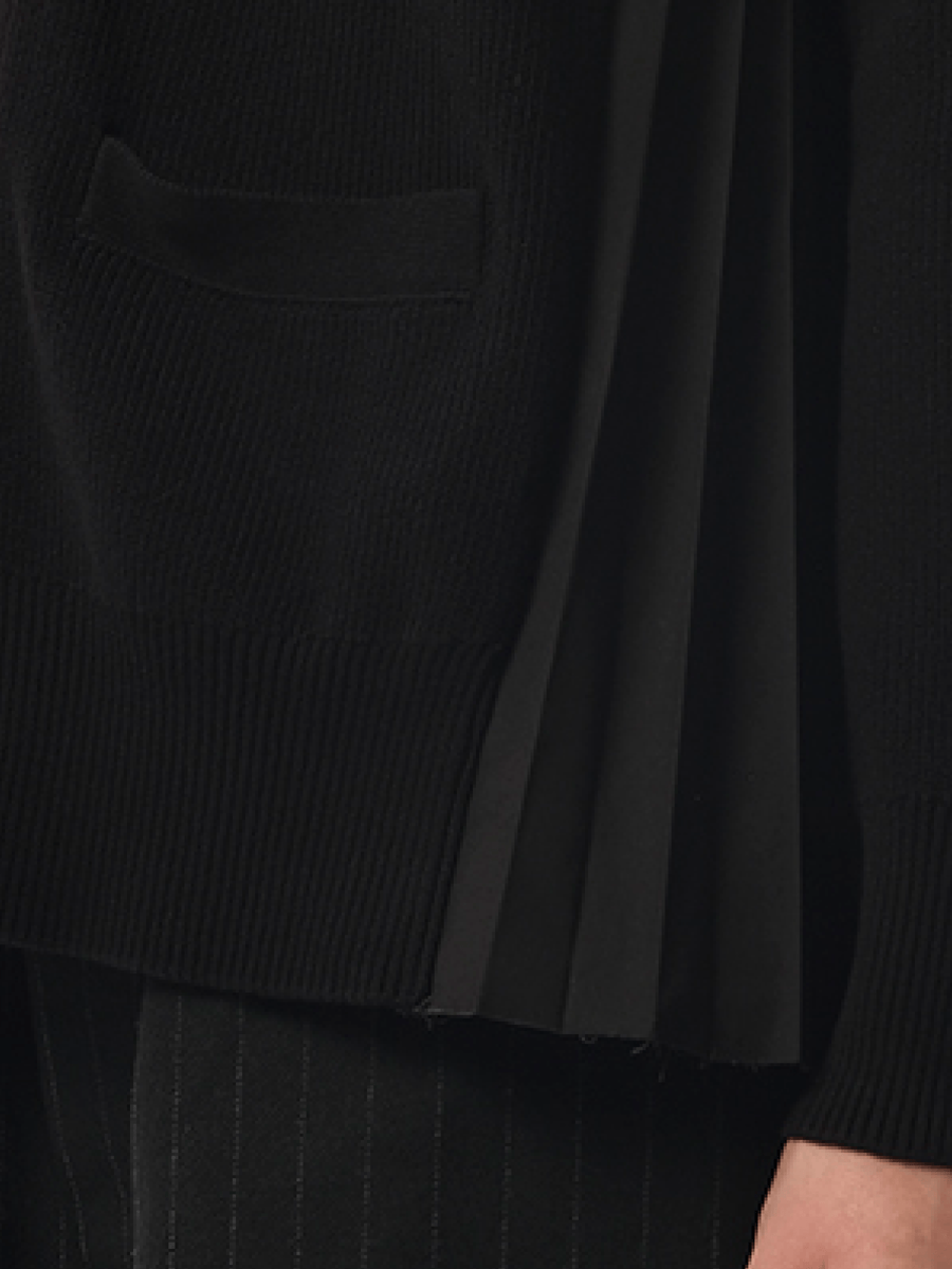 Sacai Cotton Knit x Cotton Poplin Cardigan in Black