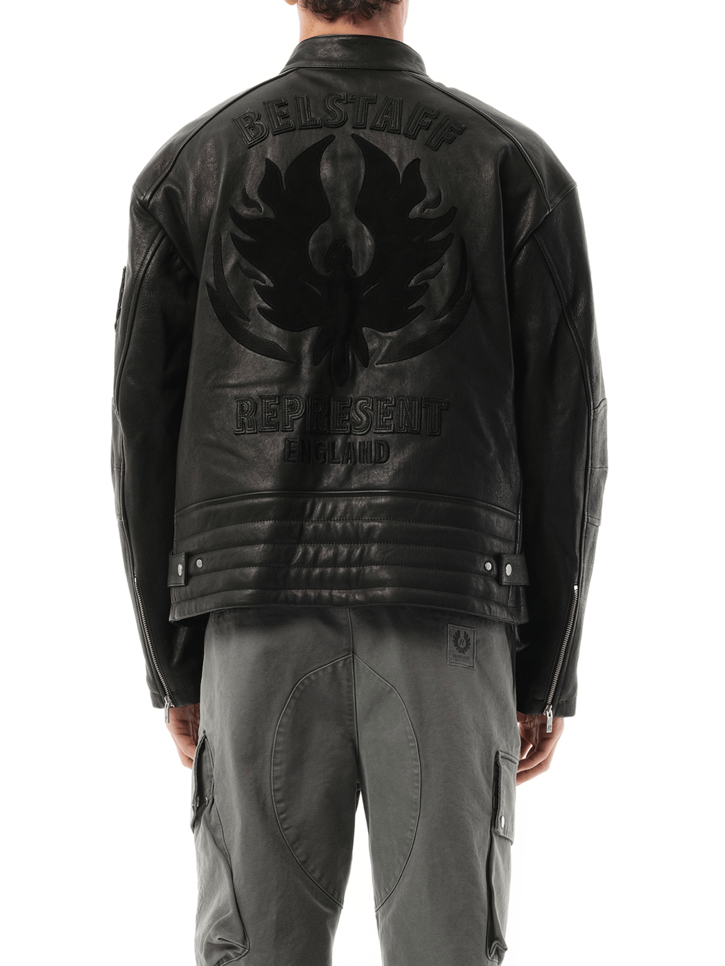 Represent Belstaff Leather Race Jacket in Black