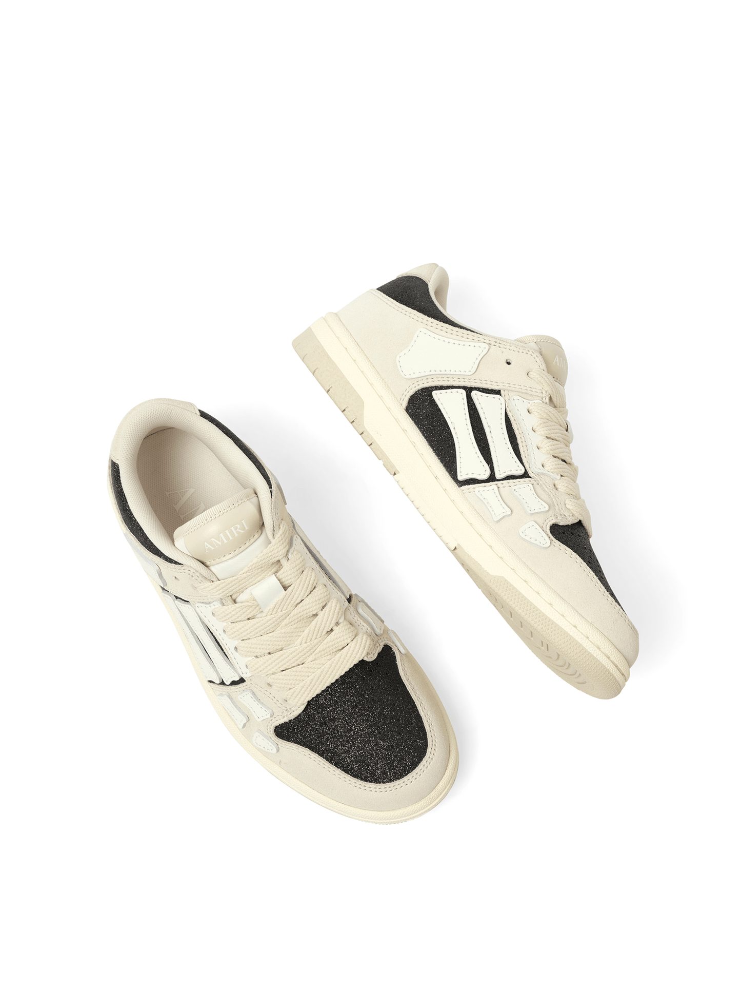 Amiri Glitter Suede Skeleton Sneaker in Birch Black