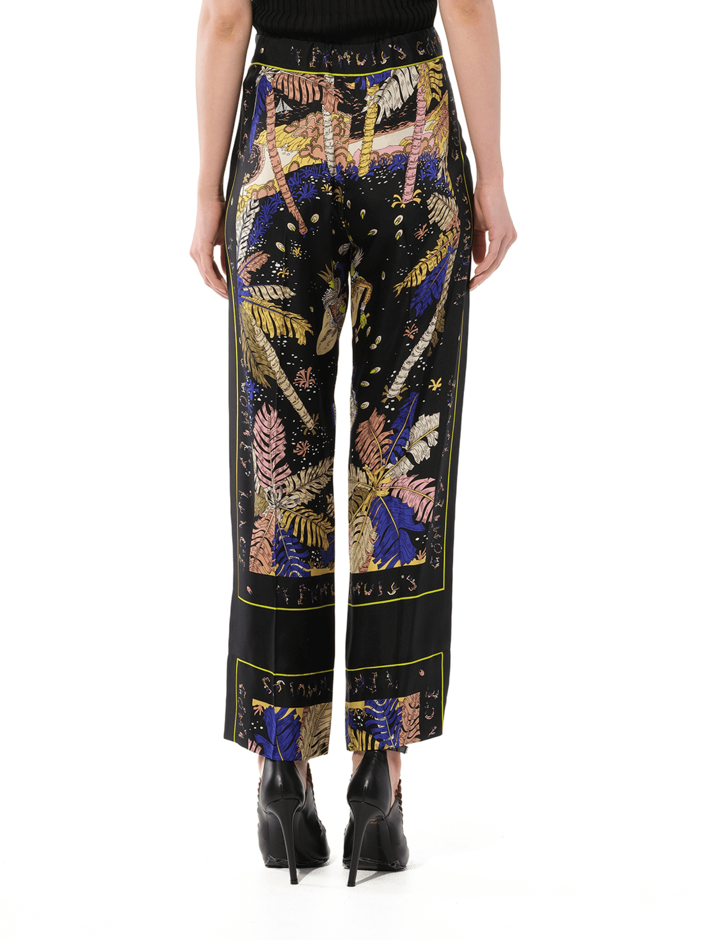 Print Palm Trousers in Black/Yellow