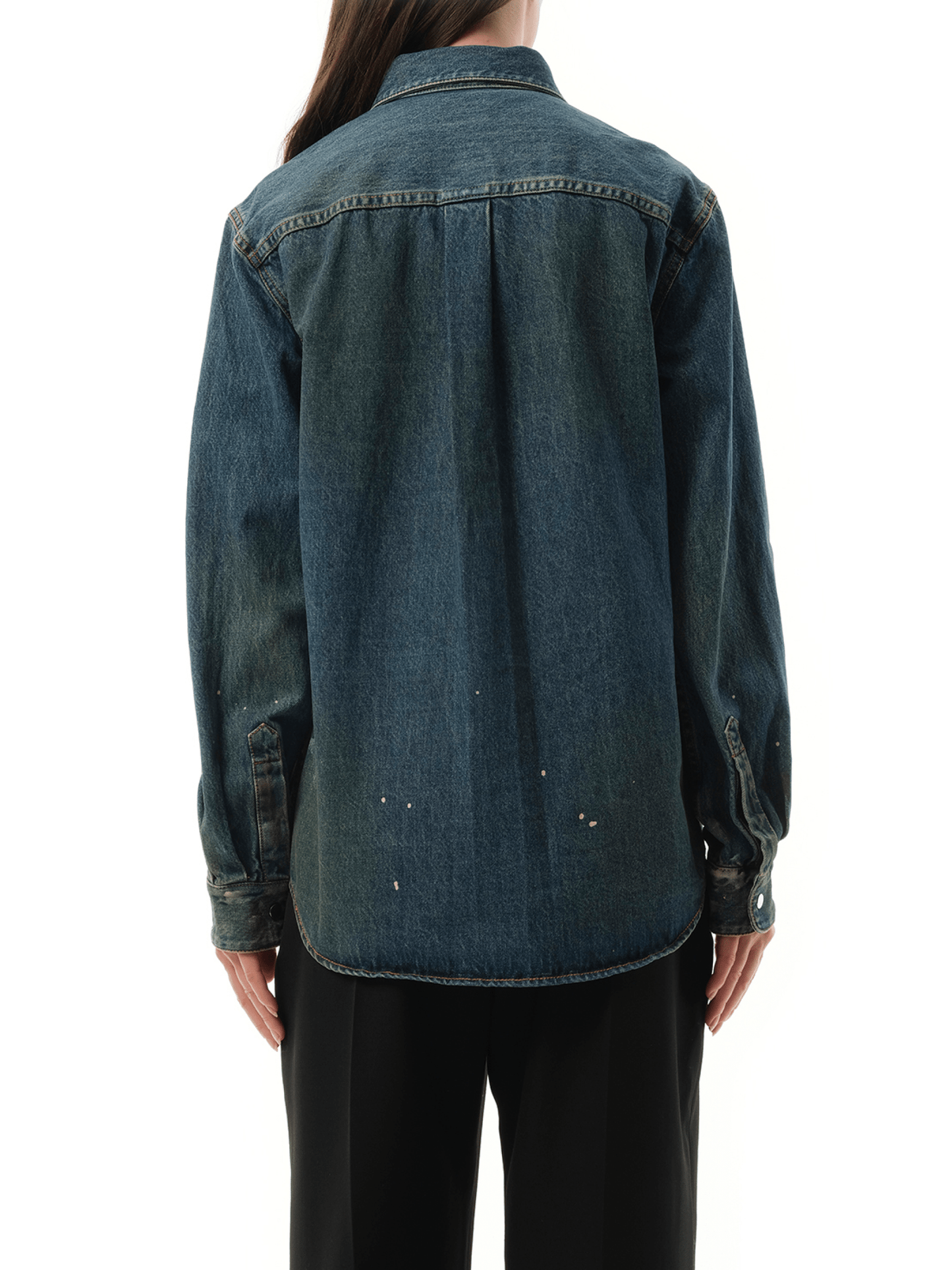 Women Painted Denim Shirt in Mid Indigo