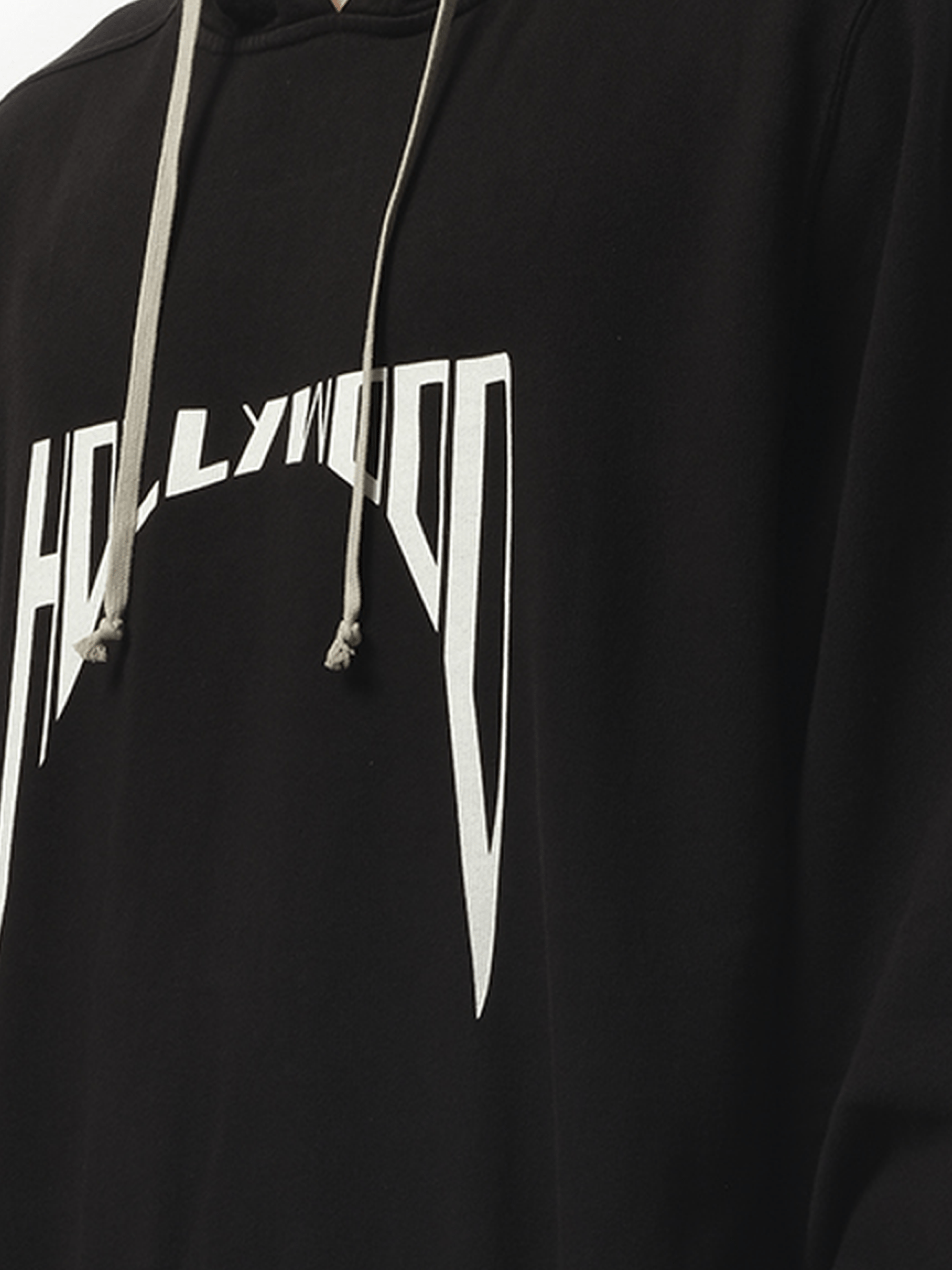 Rick Owens Drkshdw Hollywood Curved Print Oversized Hoodie in Black/Milk