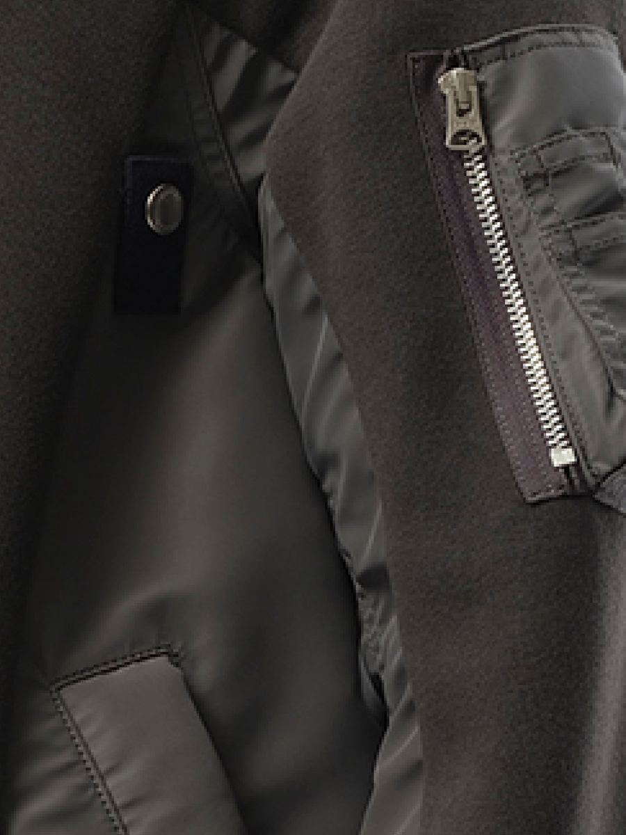 Sacai Sponge Sweat Nylon Twill Zip Hoodie in Charcoal Gray
