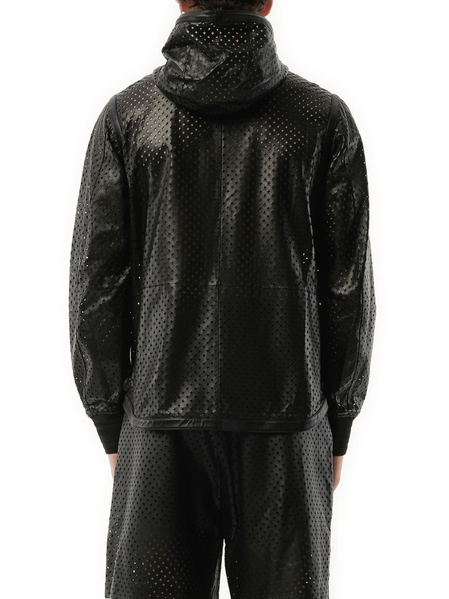 Leather Hooded Jacket in Black