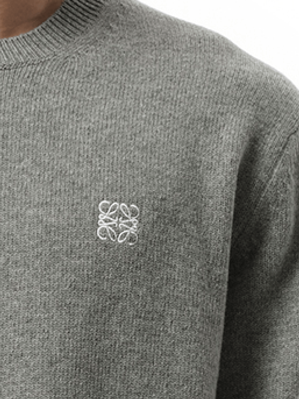 Loewe Anagram Embroidered Knit Sweater in Grey Melange